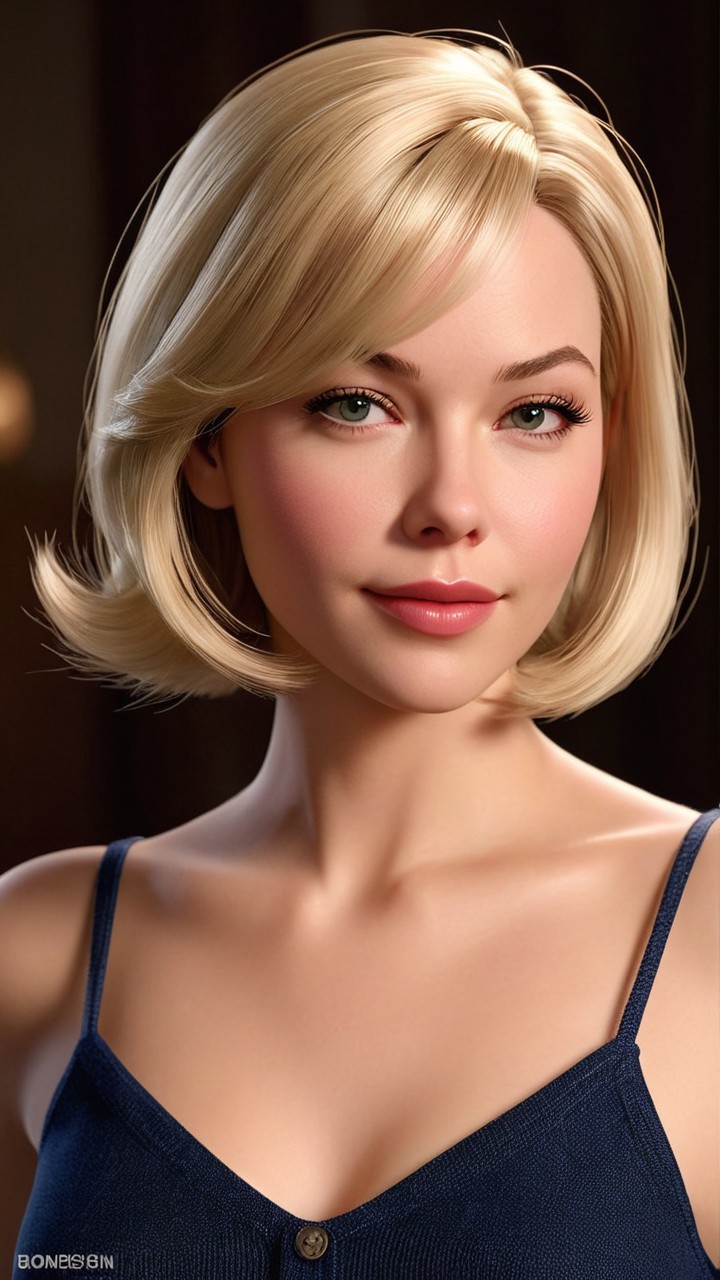 Close-up Portrait of Young Woman with Blonde Bob Haircut