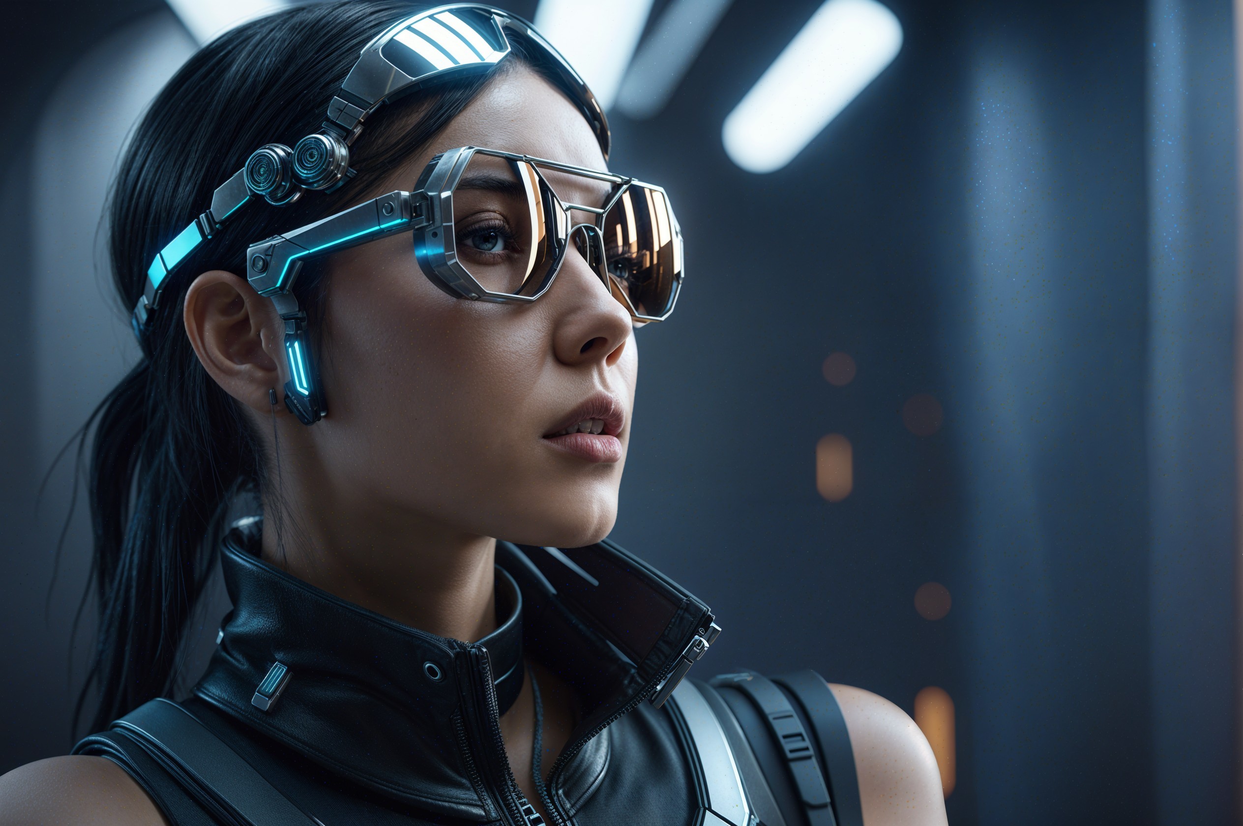 Futuristic Female Figure with High-Tech Eyewear