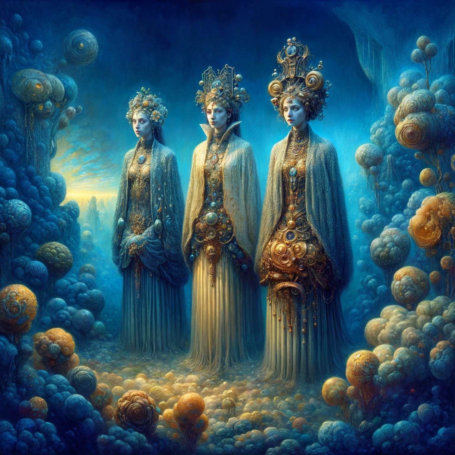 Elegant Figures in Surreal Ethereal Landscape
