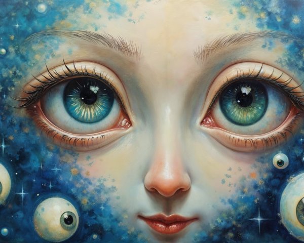 Surreal Artwork of Ethereal Face and Cosmic Eyes
