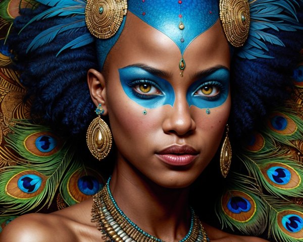 Portrait of a Woman with Peacock Feathers and Jewelry