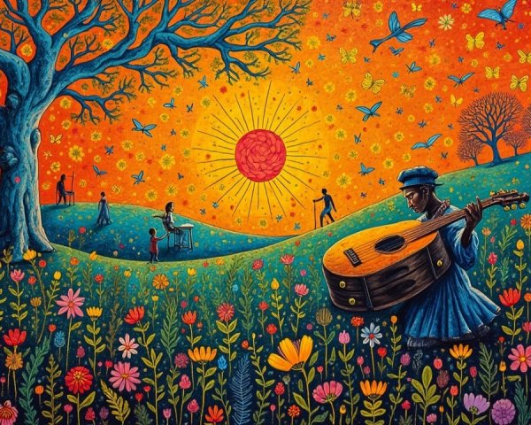 Vibrant Landscape with Tree and Sunset Scene
