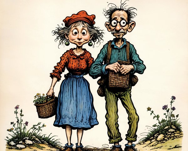 Whimsical Illustration of an Elderly Couple Together
