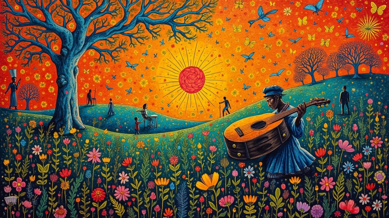 Vibrant Landscape with Tree and Sunset Scene