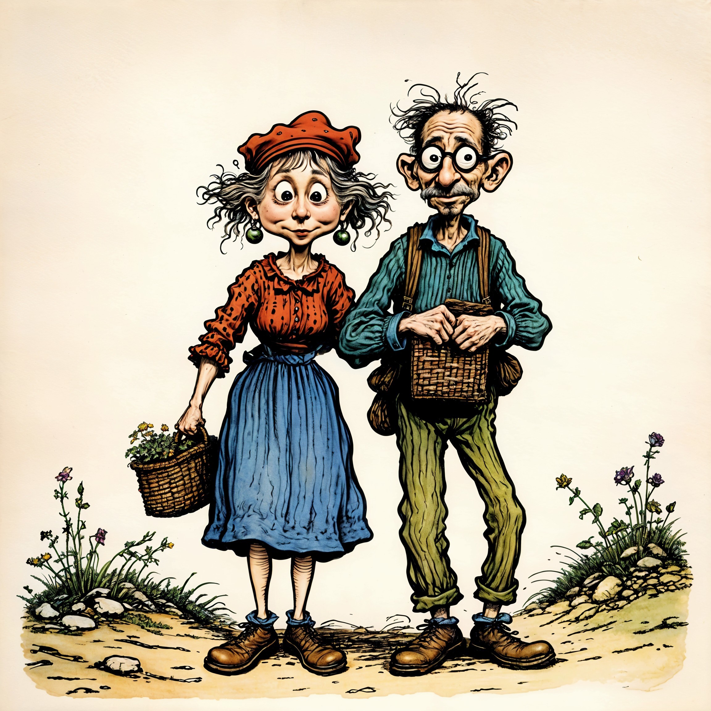 Whimsical Illustration of an Elderly Couple Together