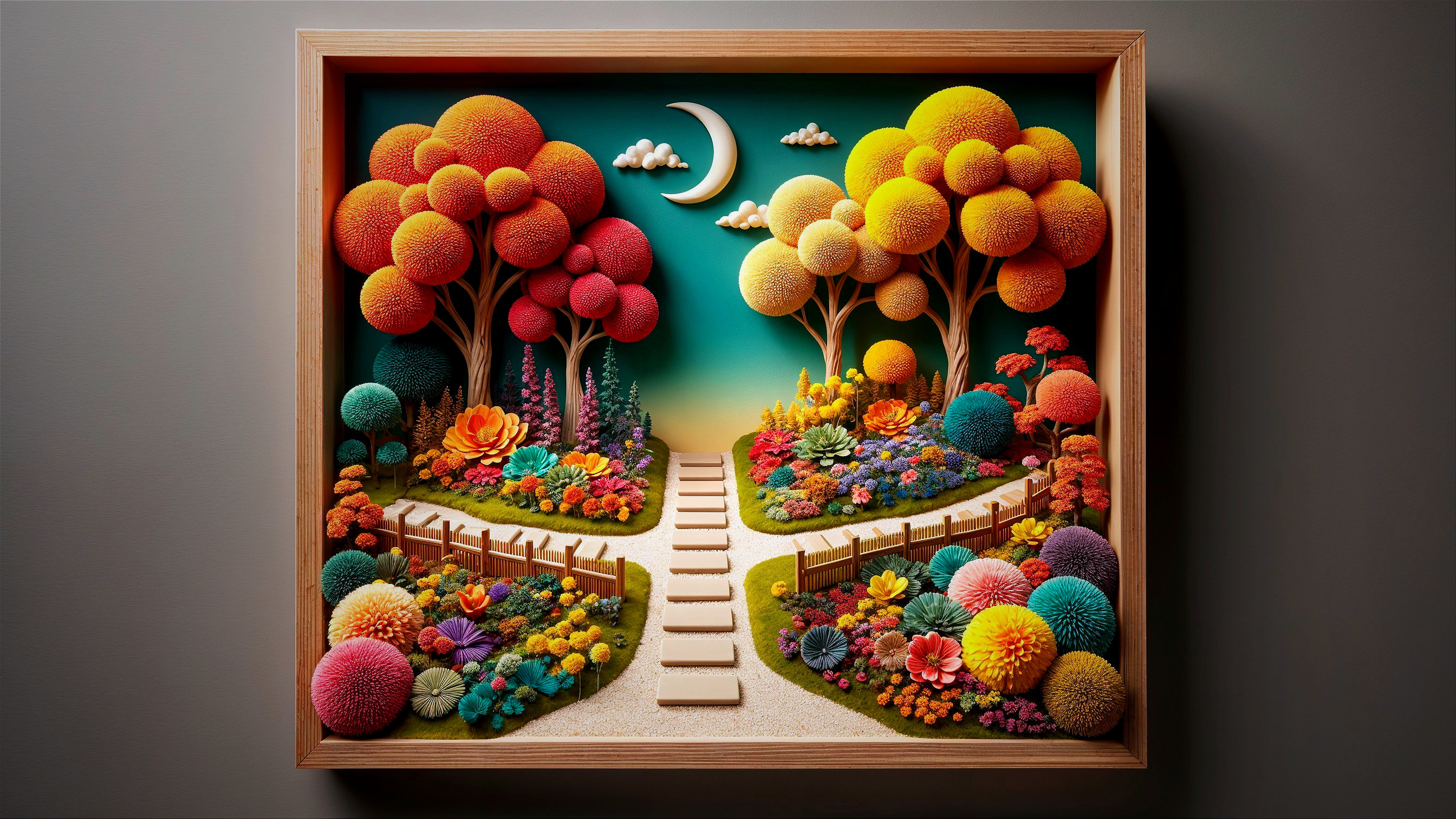 Vibrant Landscape Art with Colorful Trees and Gardens