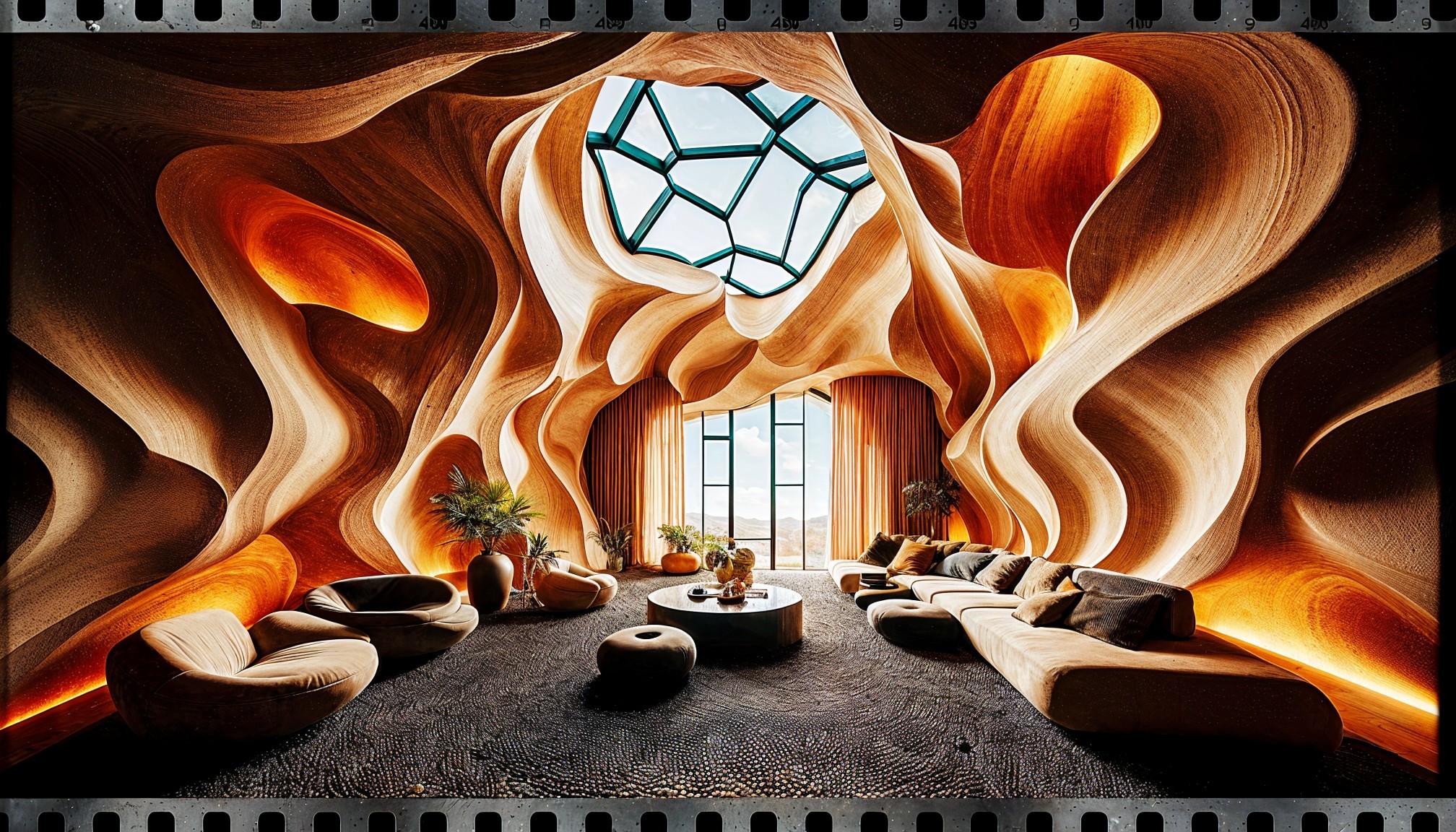 Cozy Modern Interior with Organic Shapes and Light