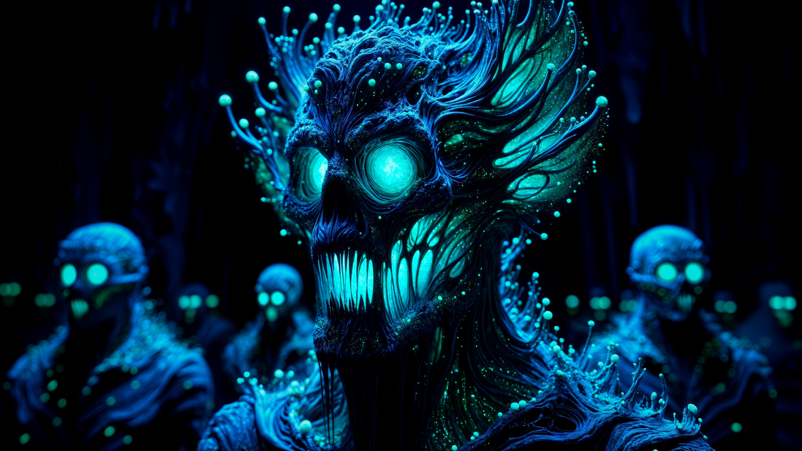 Surreal Glowing Figure with Organic Textures and Shadows