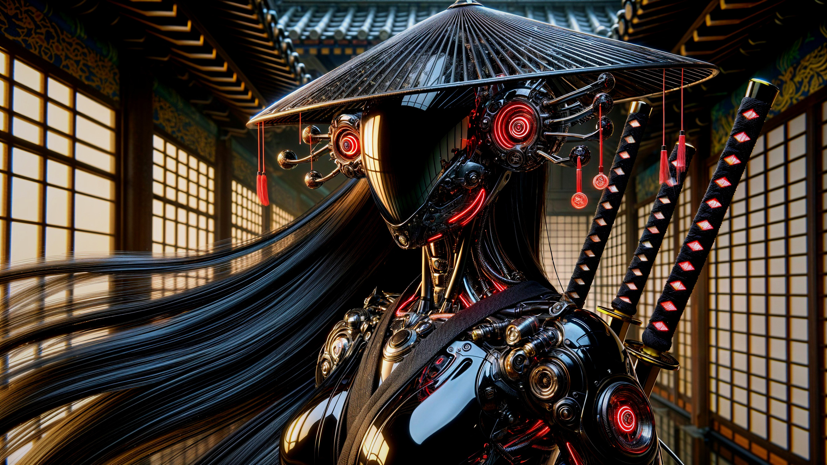 Futuristic Samurai Robot in Traditional Japanese Setting