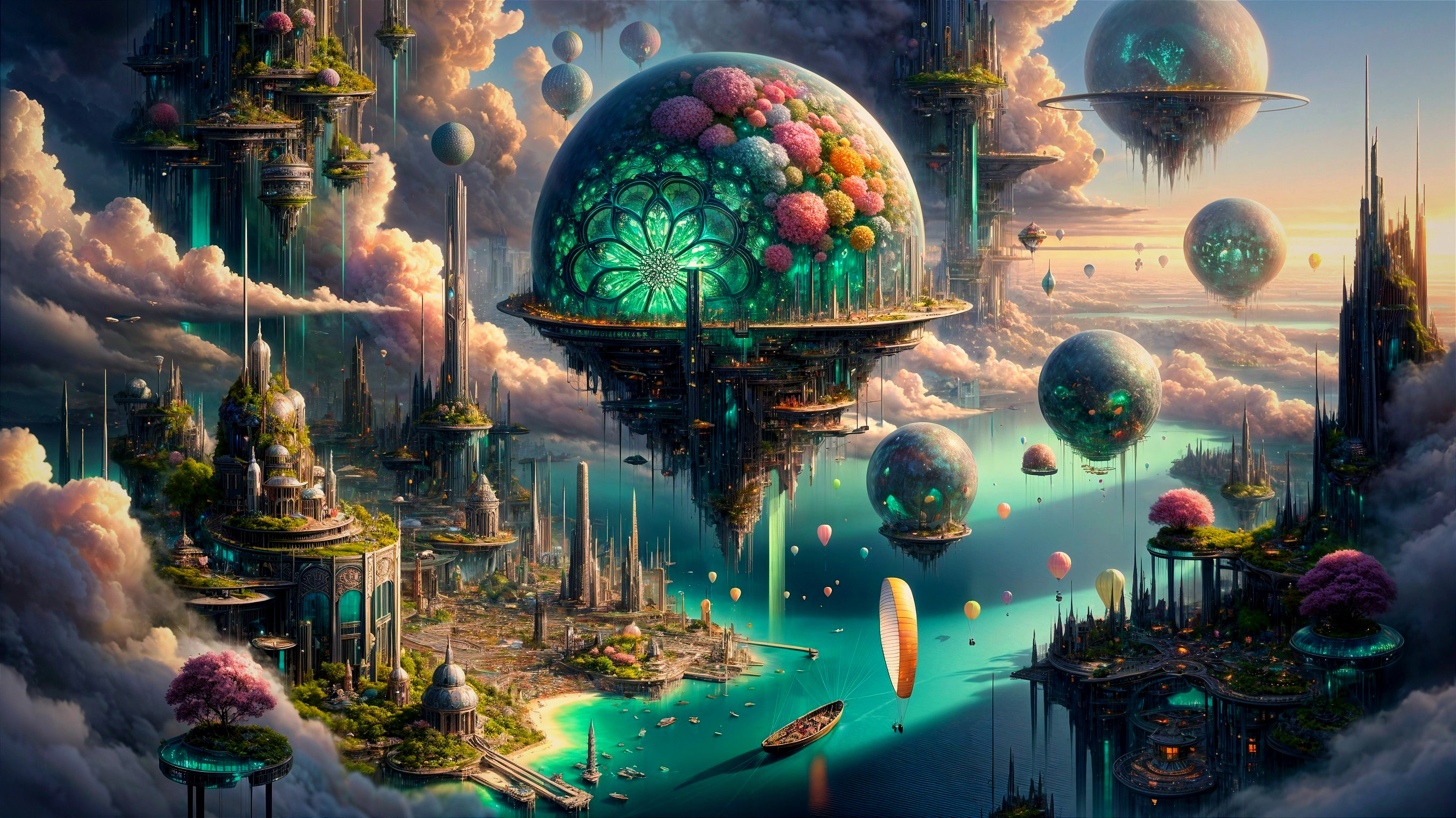 Floating Islands and Ethereal Structures in Fantasy Landscape