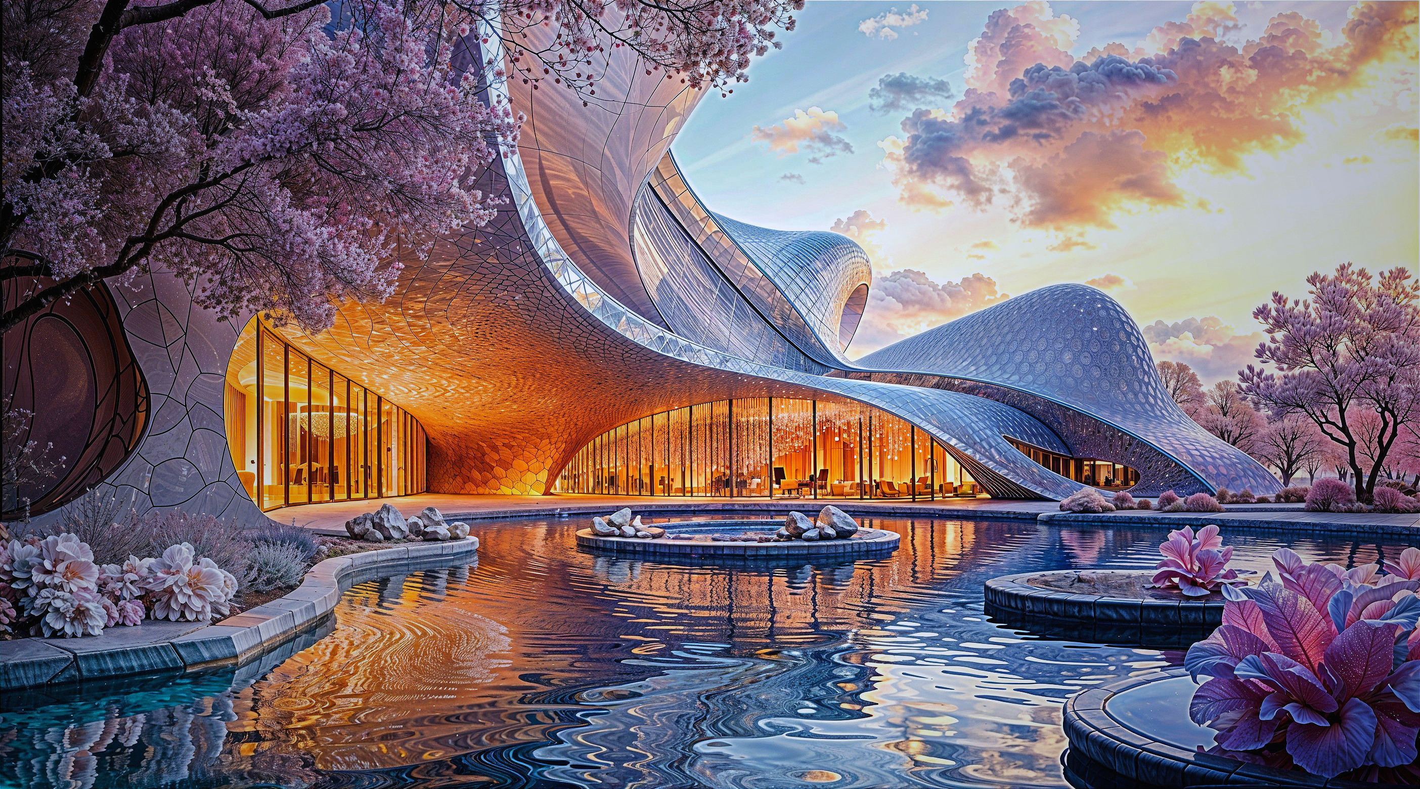 Architectural Masterpiece with Organic Forms and Nature