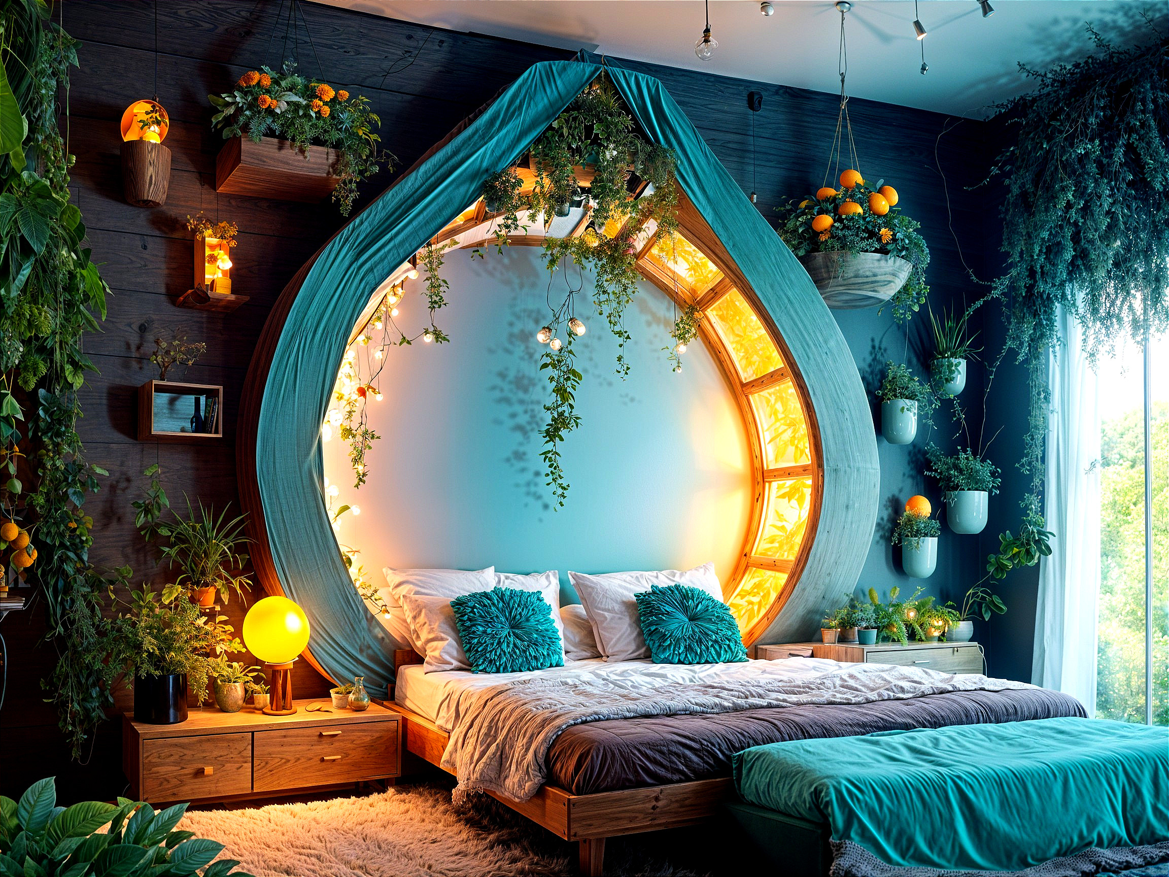 Unique Room Design with Circular Window and Plants