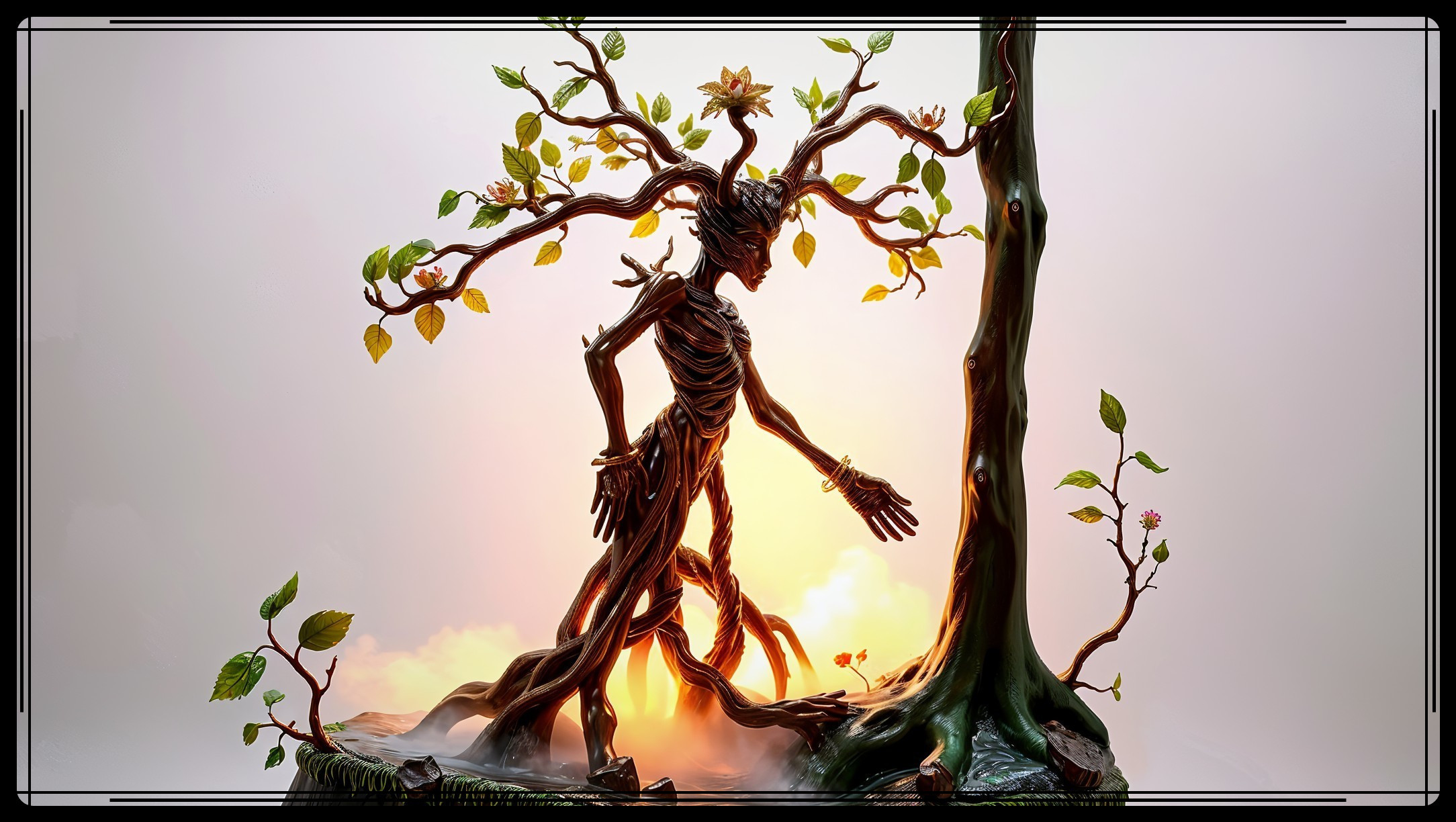 Majestic Tree Spirit Figure Crafted from Wood and Vines