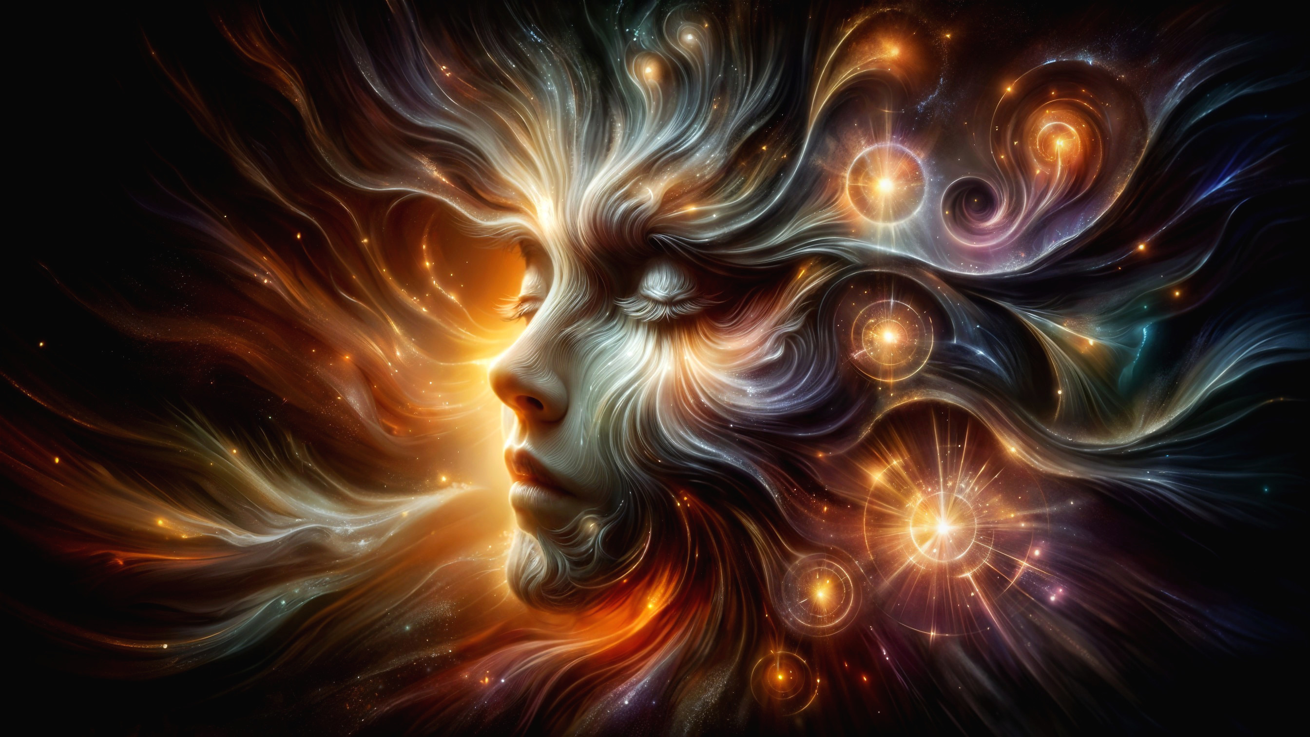 Surreal Ethereal Face with Colorful Cosmic Elements