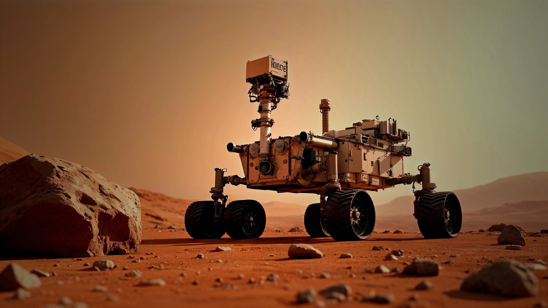 Robotic Rover on Martian Surface with Rocky Terrain
