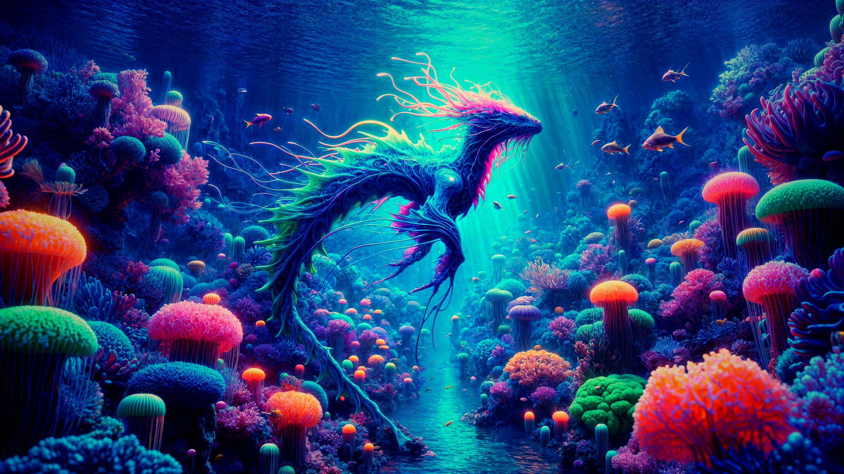 Vibrant Underwater Scene with Colorful Coral and Creatures