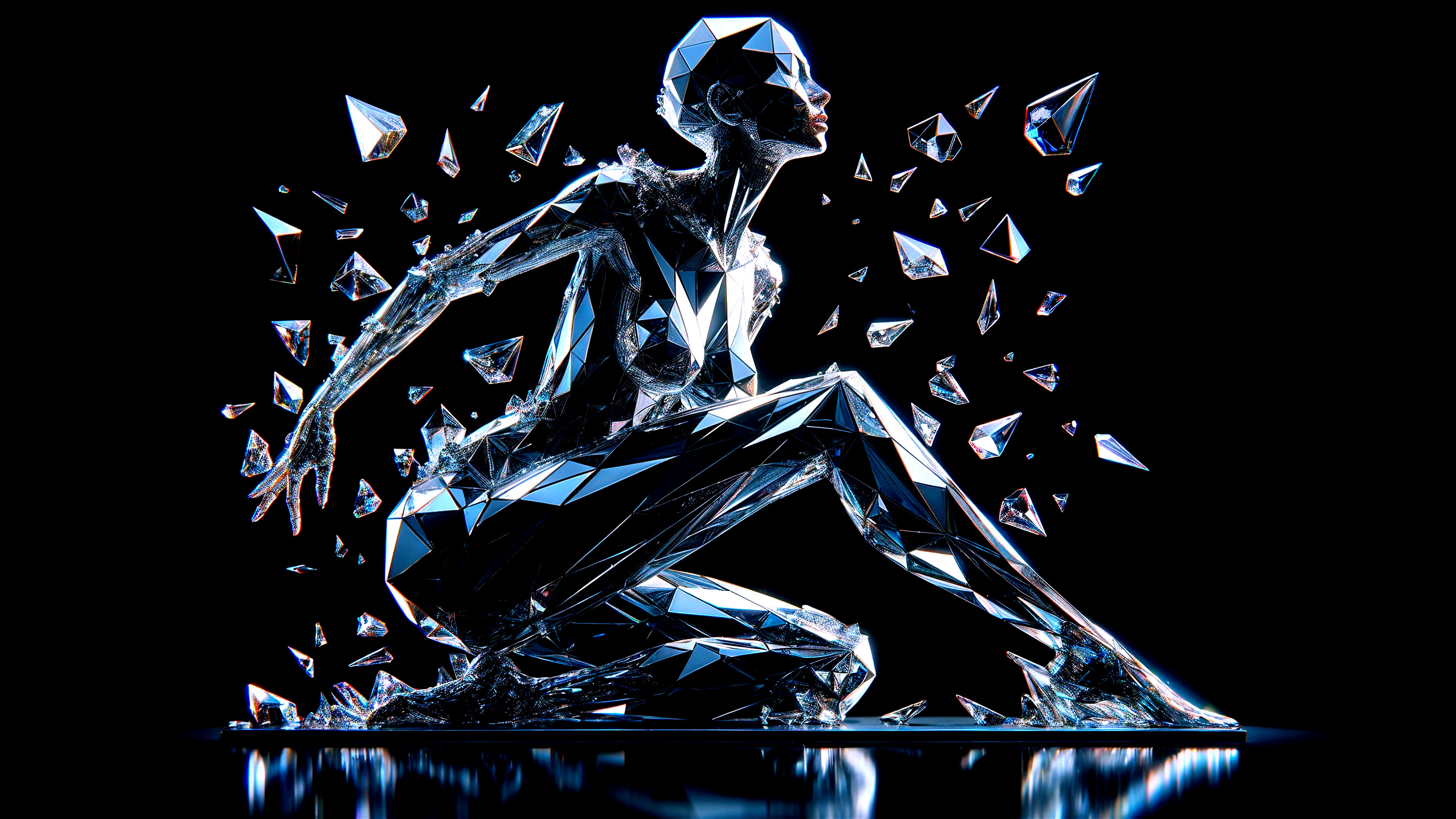 Abstract Figure Made of Crystalline Shards on Black Background