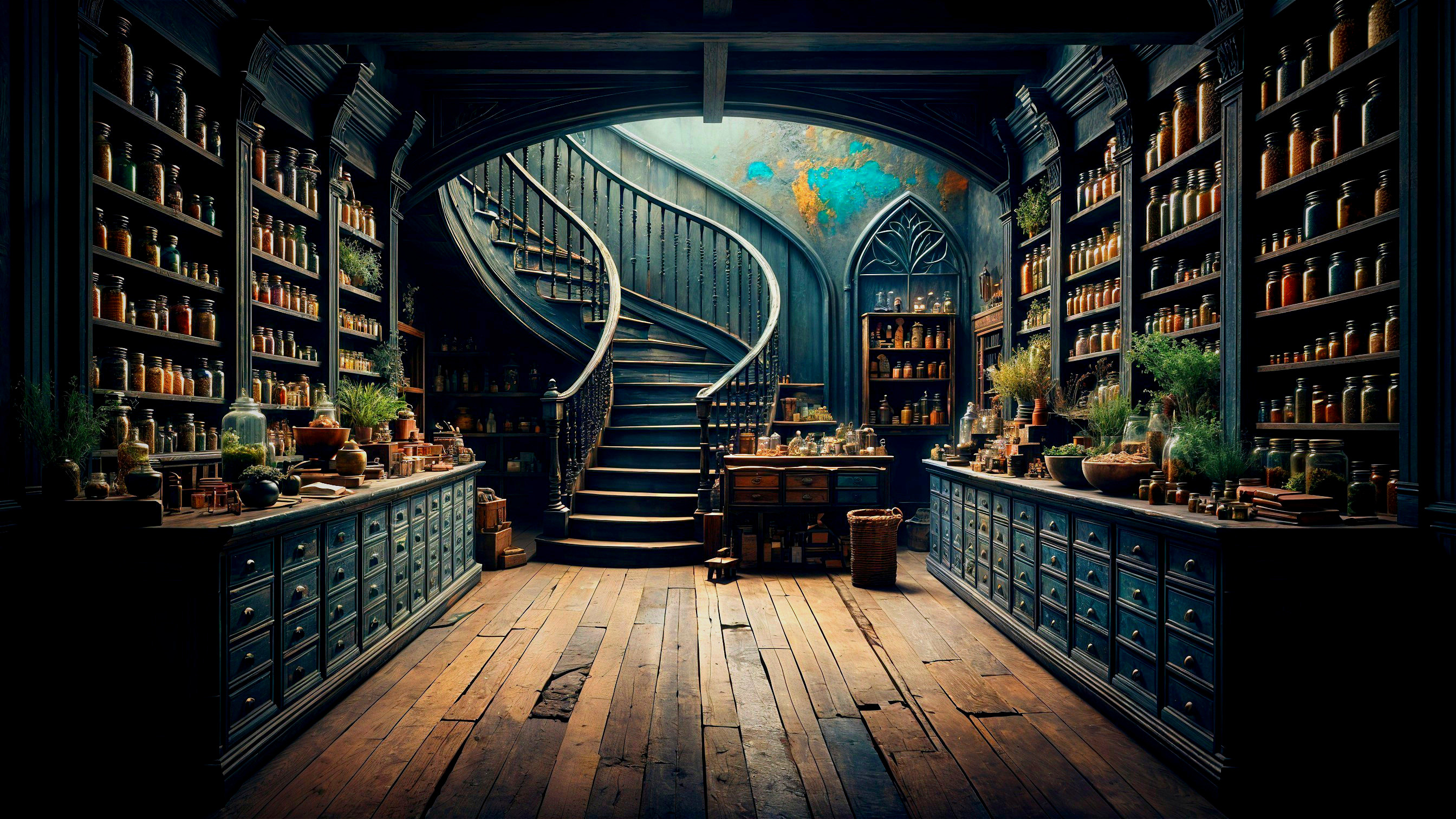 Vintage Apothecary with Glass Jars and Herbs