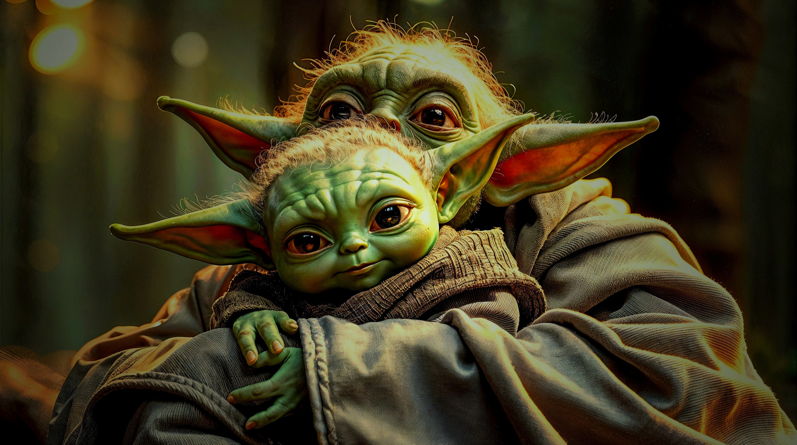 Wise Creature and Miniature in Sunlit Forest Setting