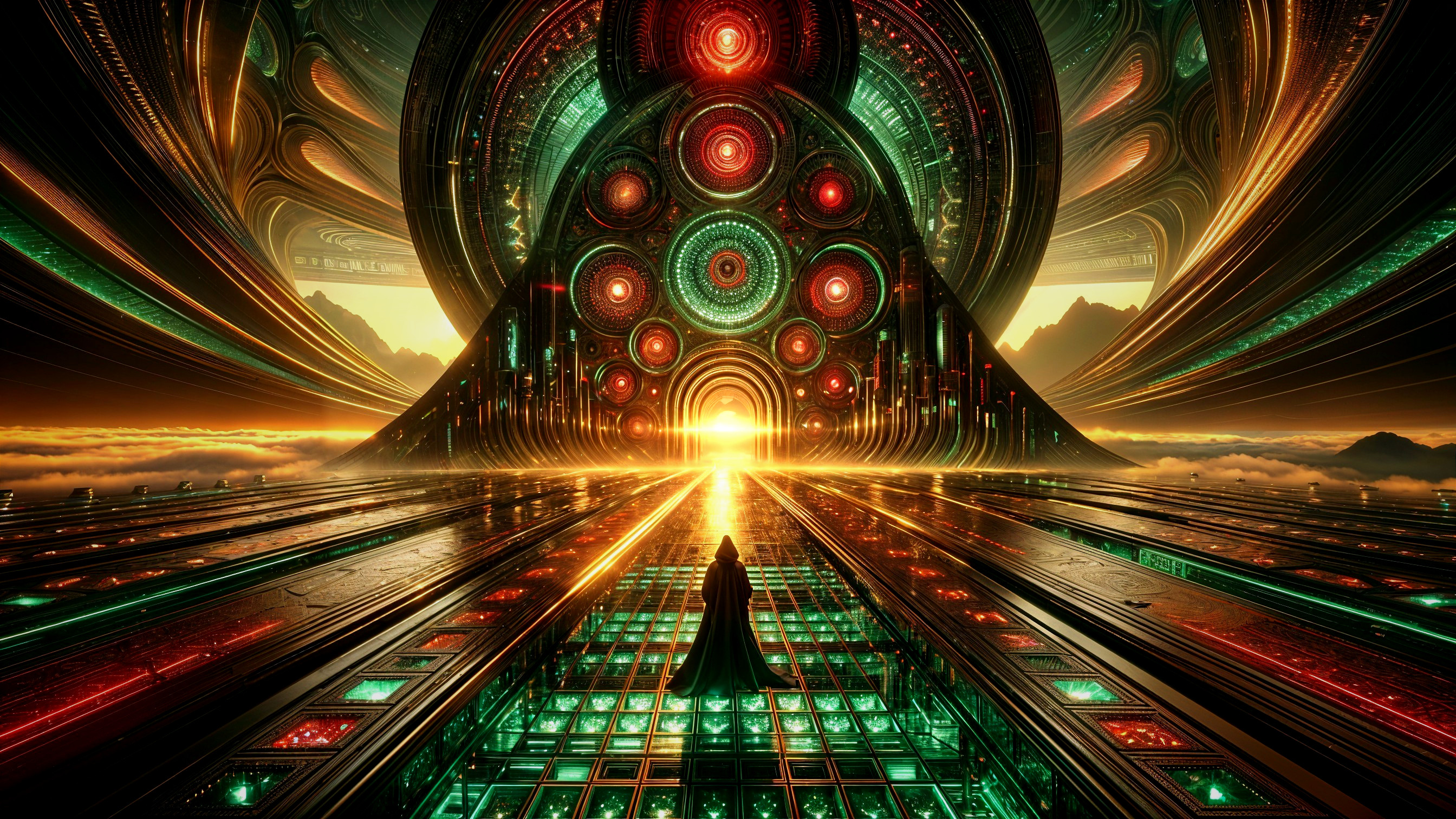 Surreal Landscape with Vibrant Colors and Architecture