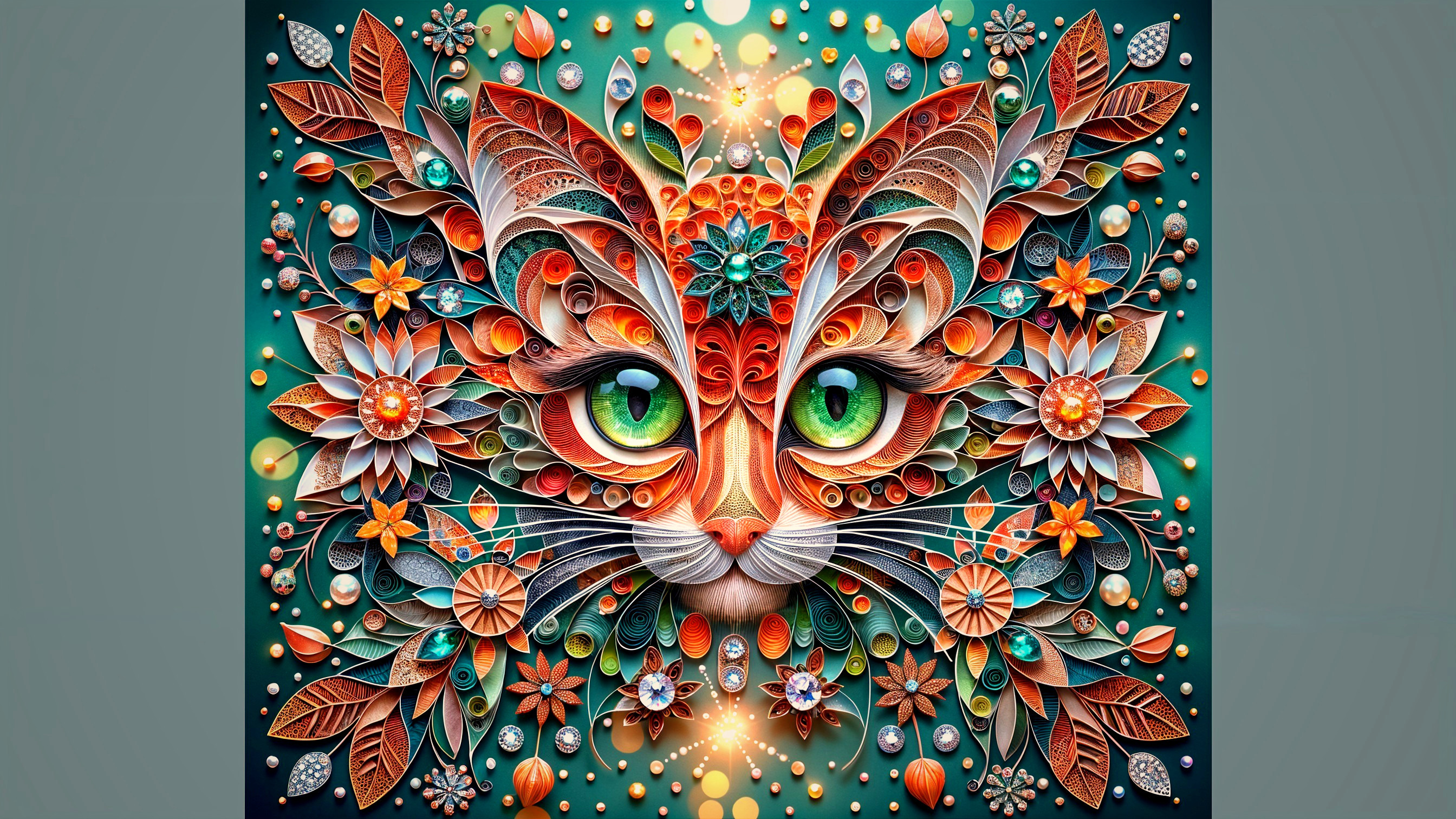 Intricate Cat Face Surrounded by Colorful Flowers