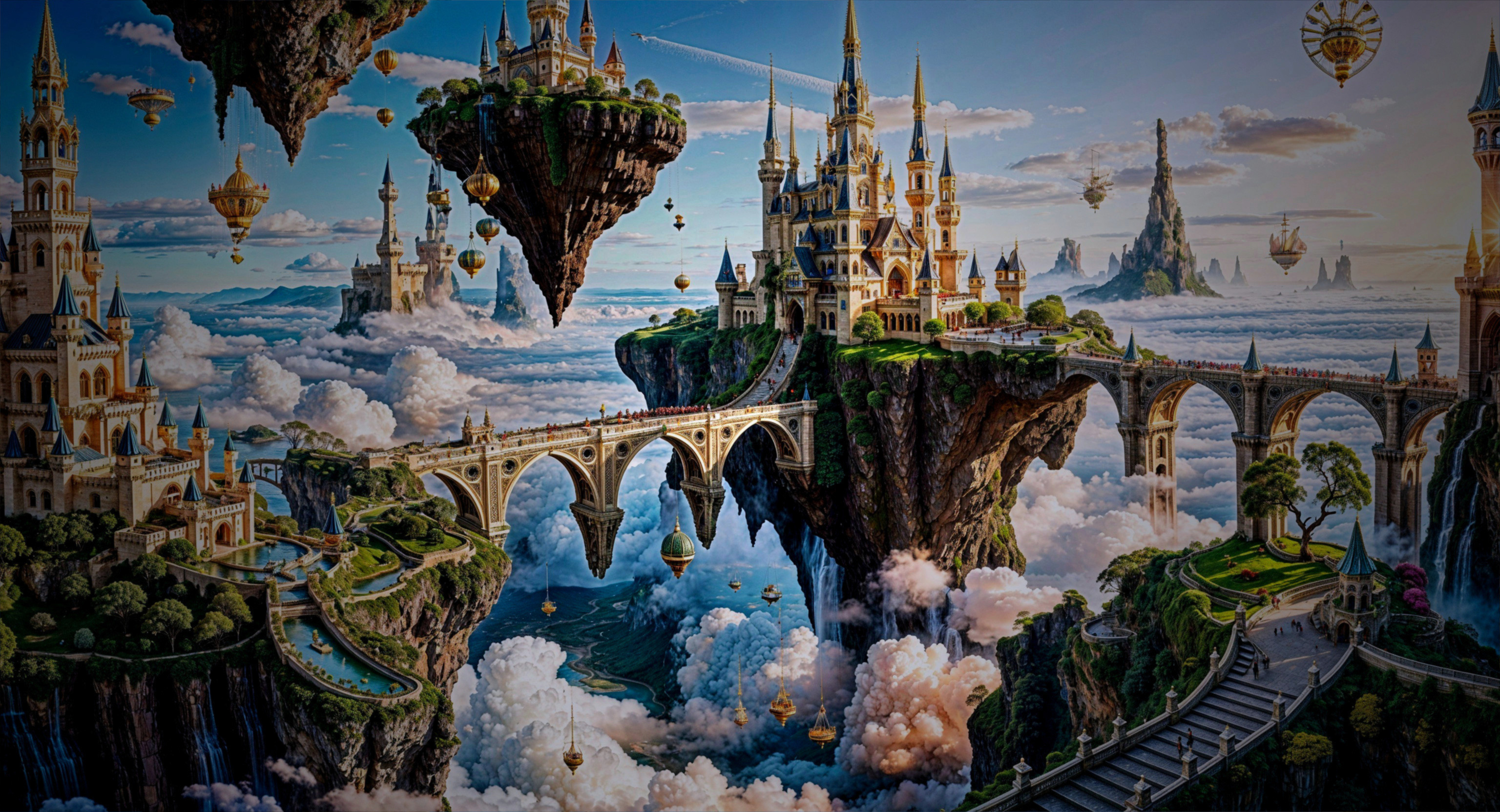 Fantastical Landscape with Floating Islands and Castles