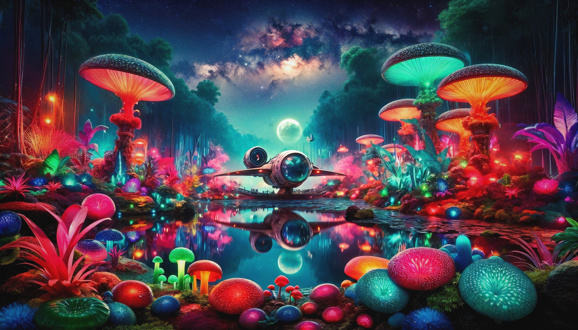 Vibrant Otherworldly Scene with Celestial Elements