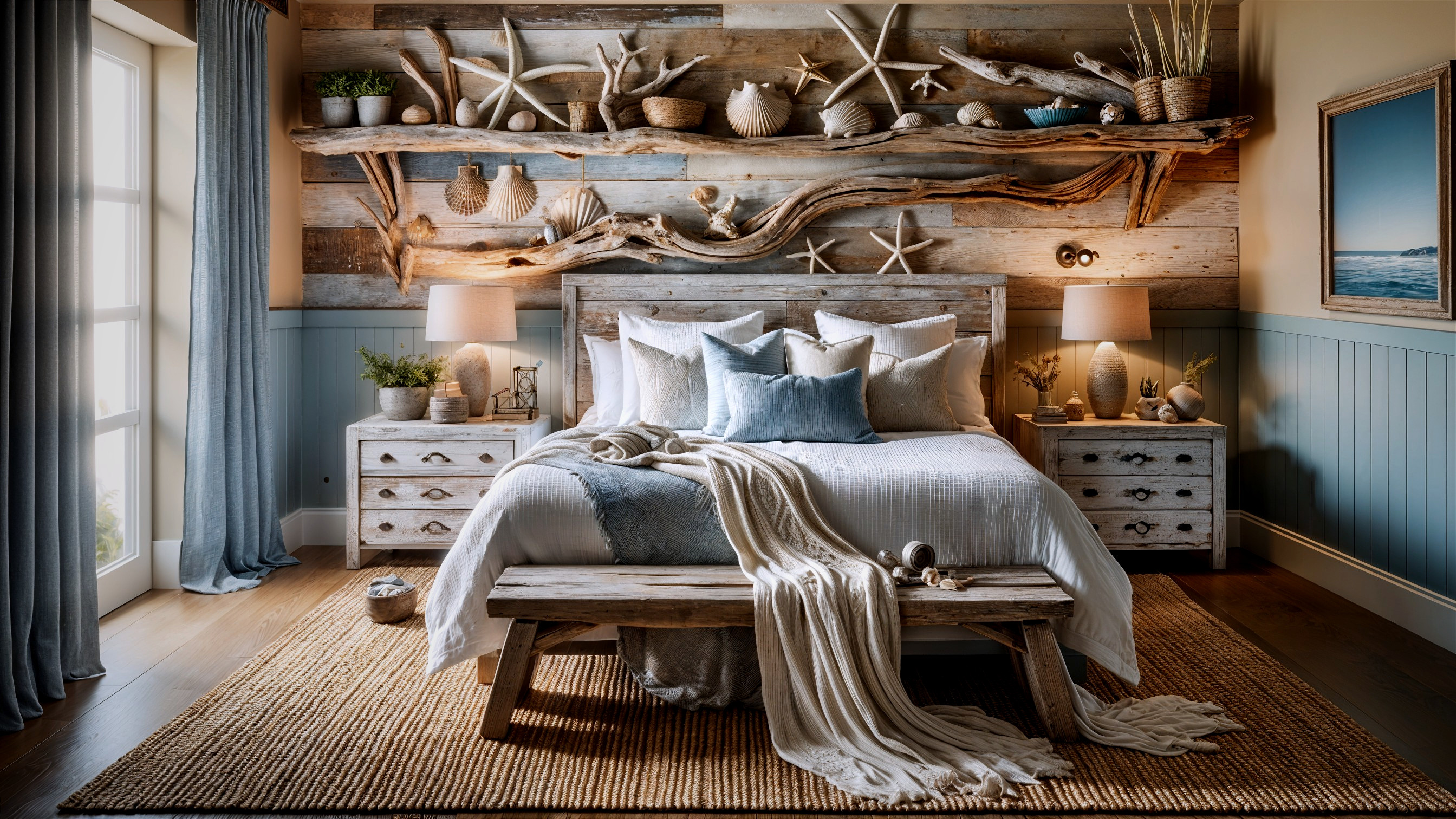 Rustic Bedroom Design with Coastal Decor Elements
