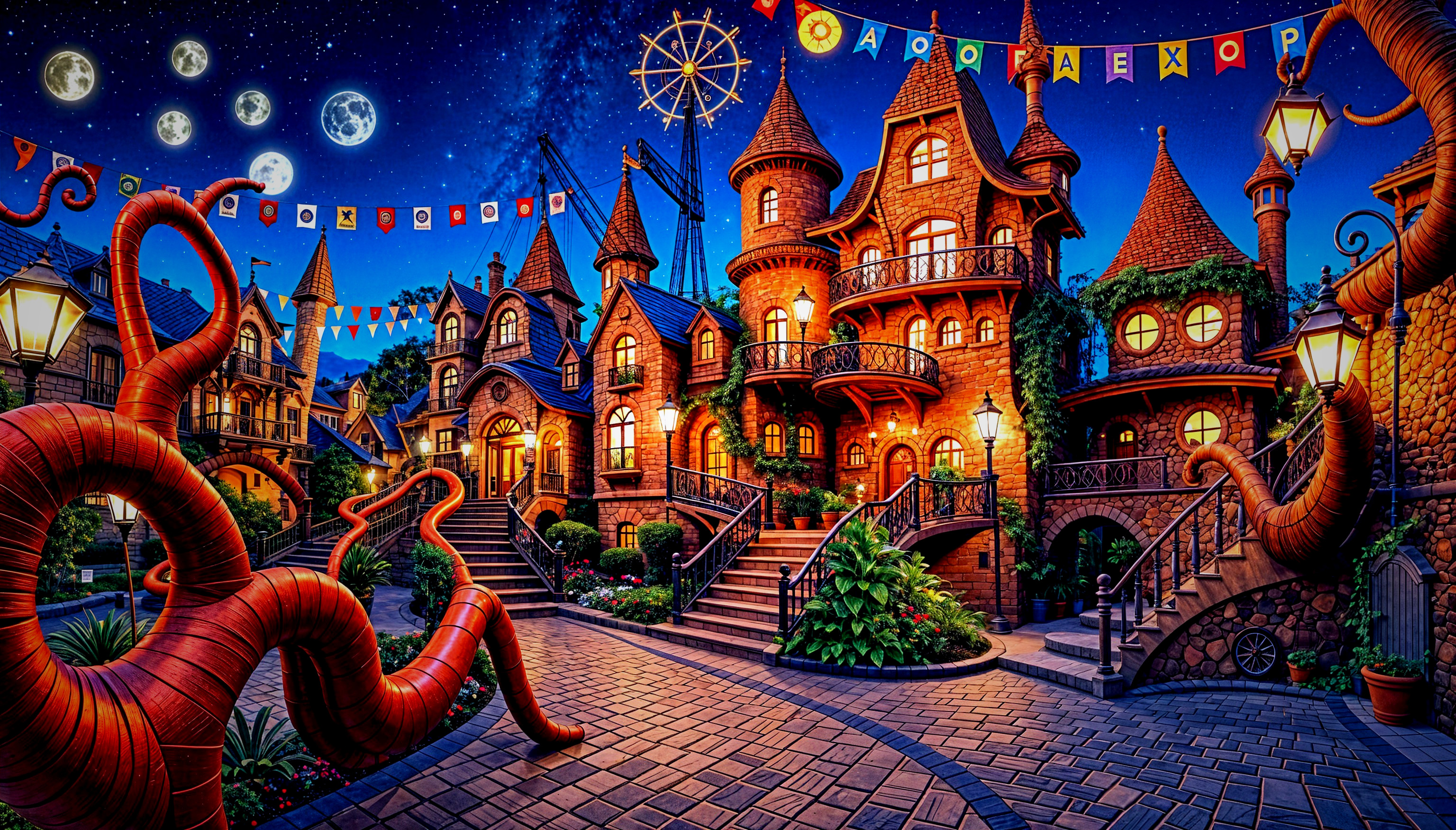 Whimsical Village Scene with Fairy-Tale Architecture