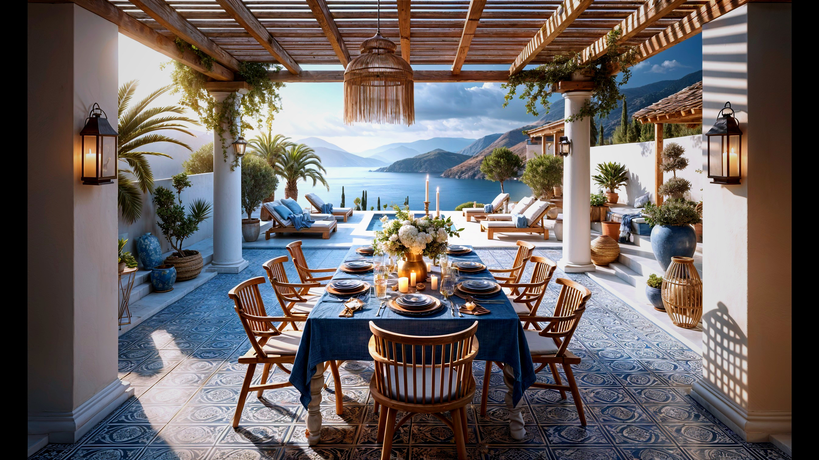Elegant Outdoor Dining Area with Coastal View