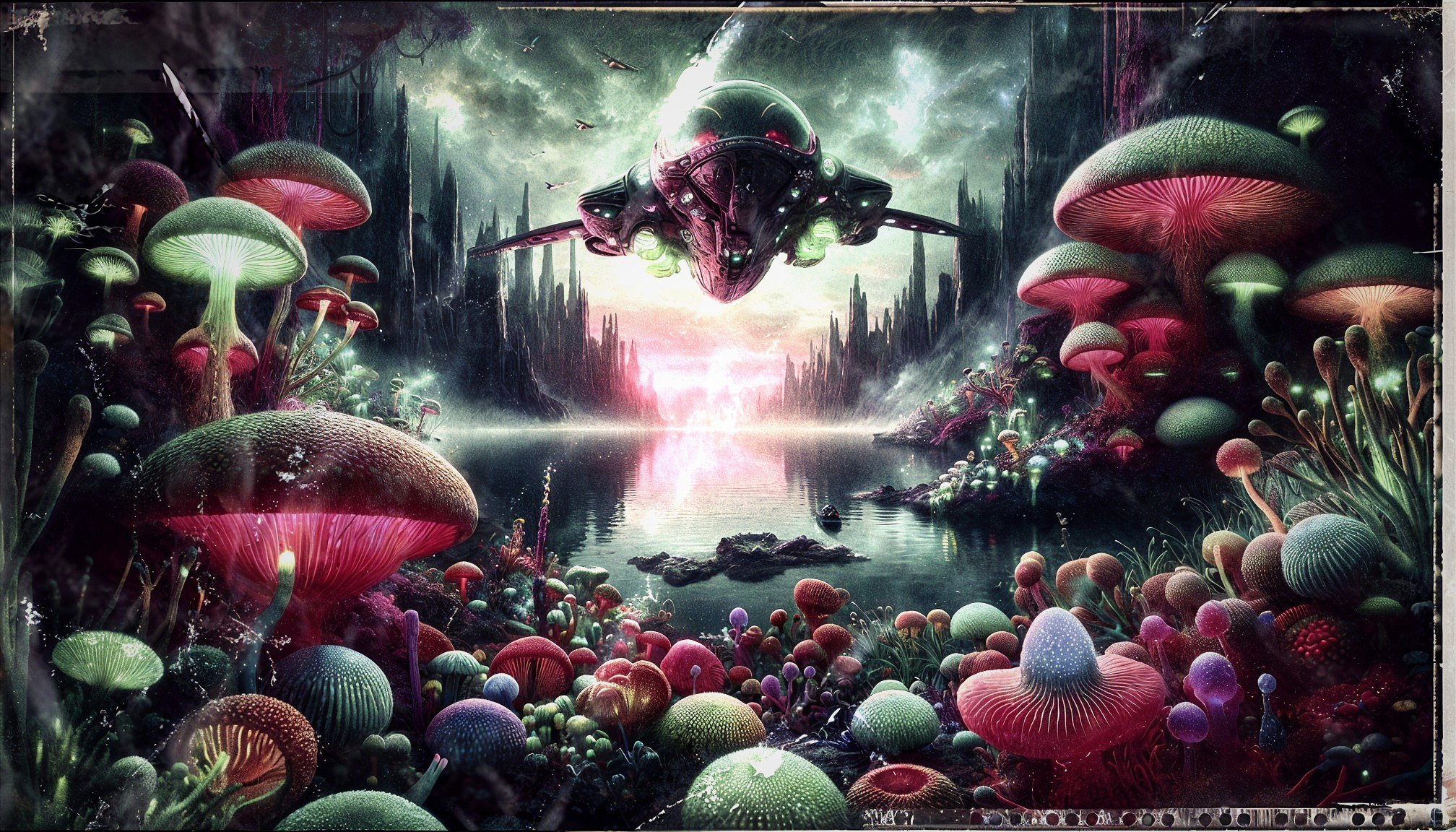 Mystical Landscape with Vibrant Mushrooms