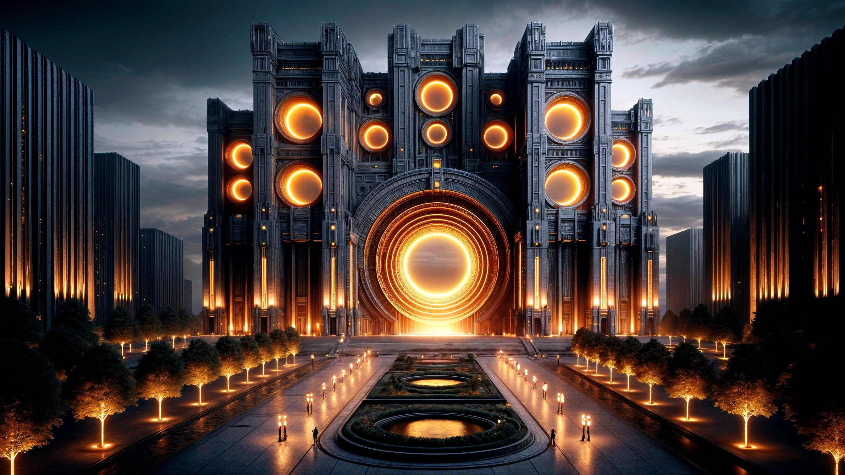 Futuristic Building with Imposing Architecture and Accents