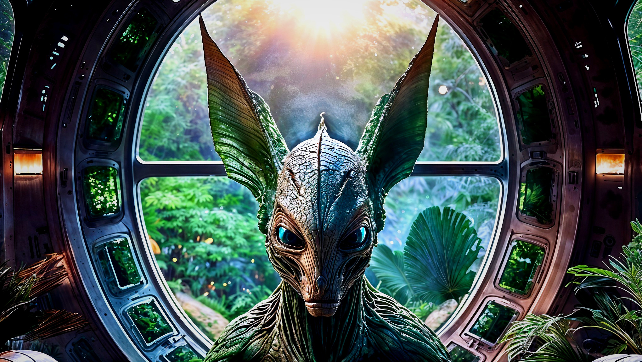 Alien Creature in Futuristic Spacecraft with Landscape