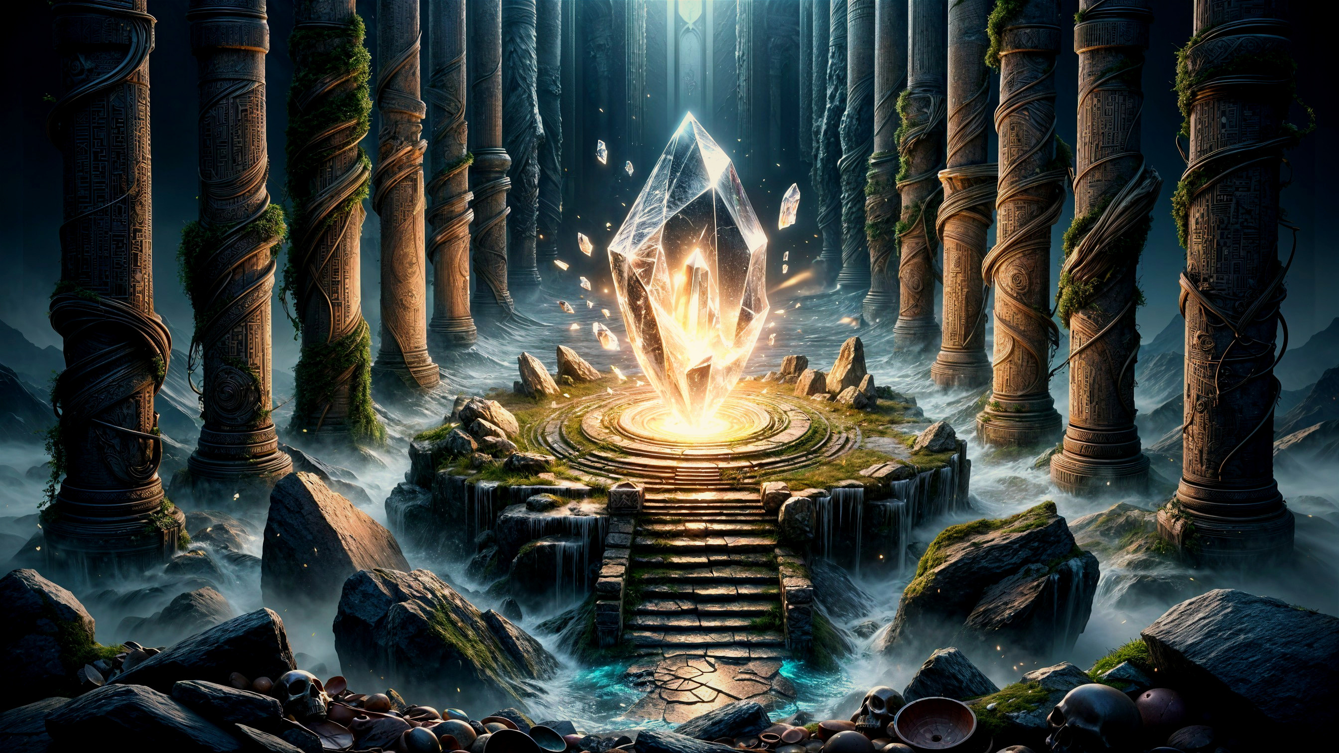 Crystal in Ancient Stone Circle with Ethereal Light