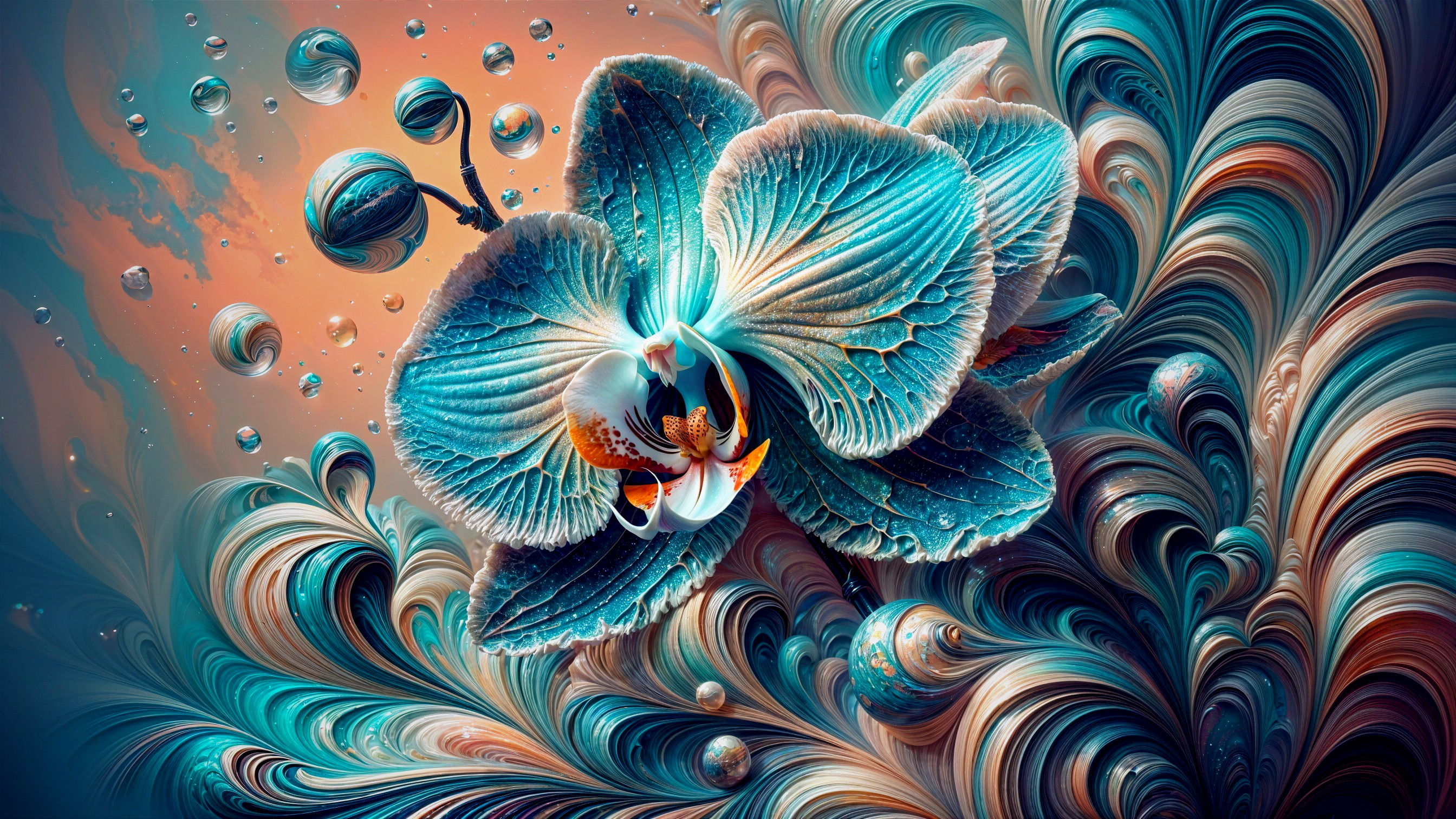 Abstract Orchid with Swirling Patterns and Colors