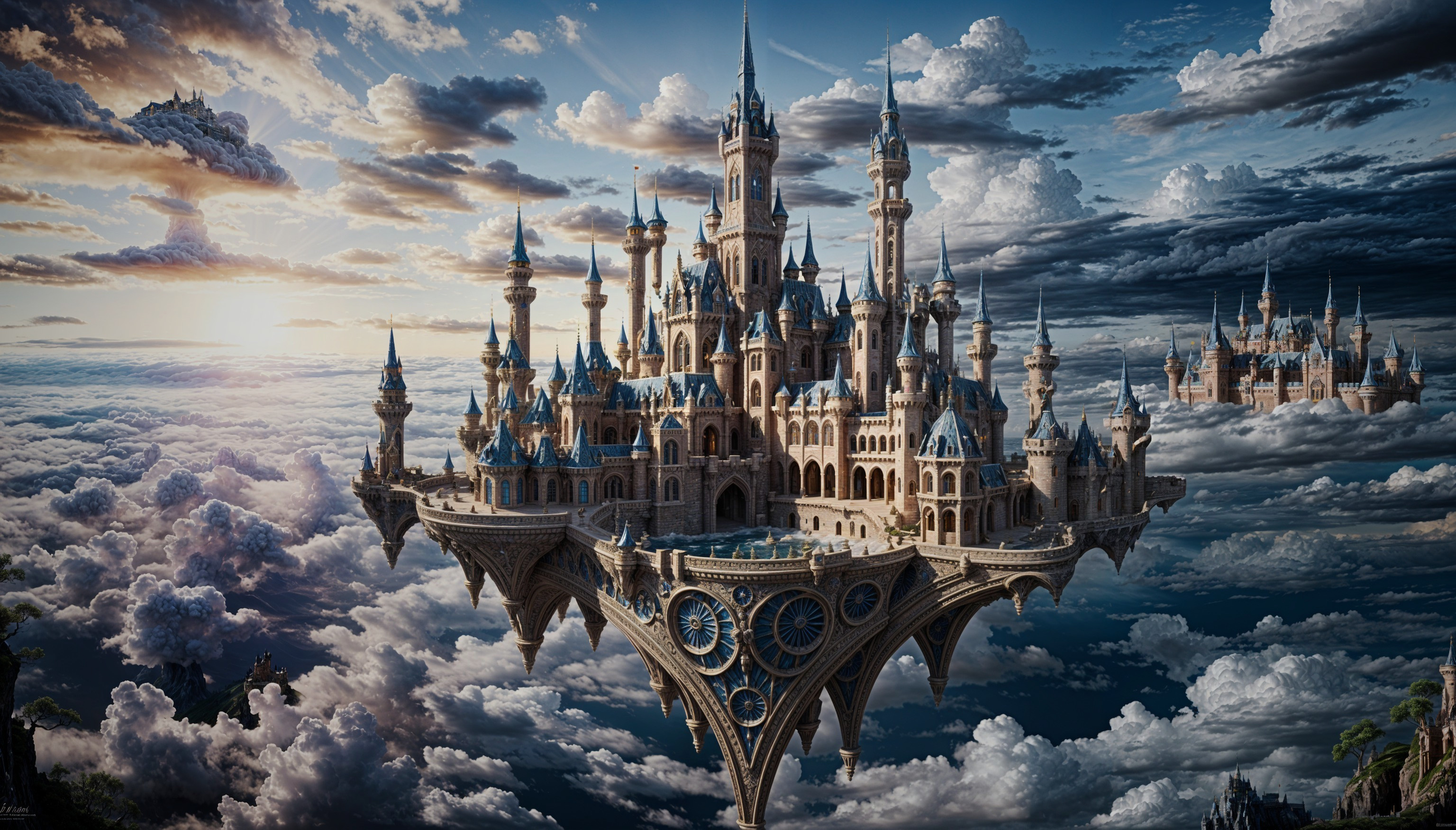 Floating Castle Surrounded by Dreamlike Clouds
