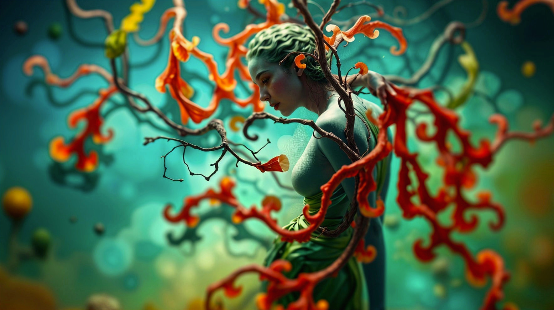 Ethereal Figure Embodying Nature with Vibrant Elements