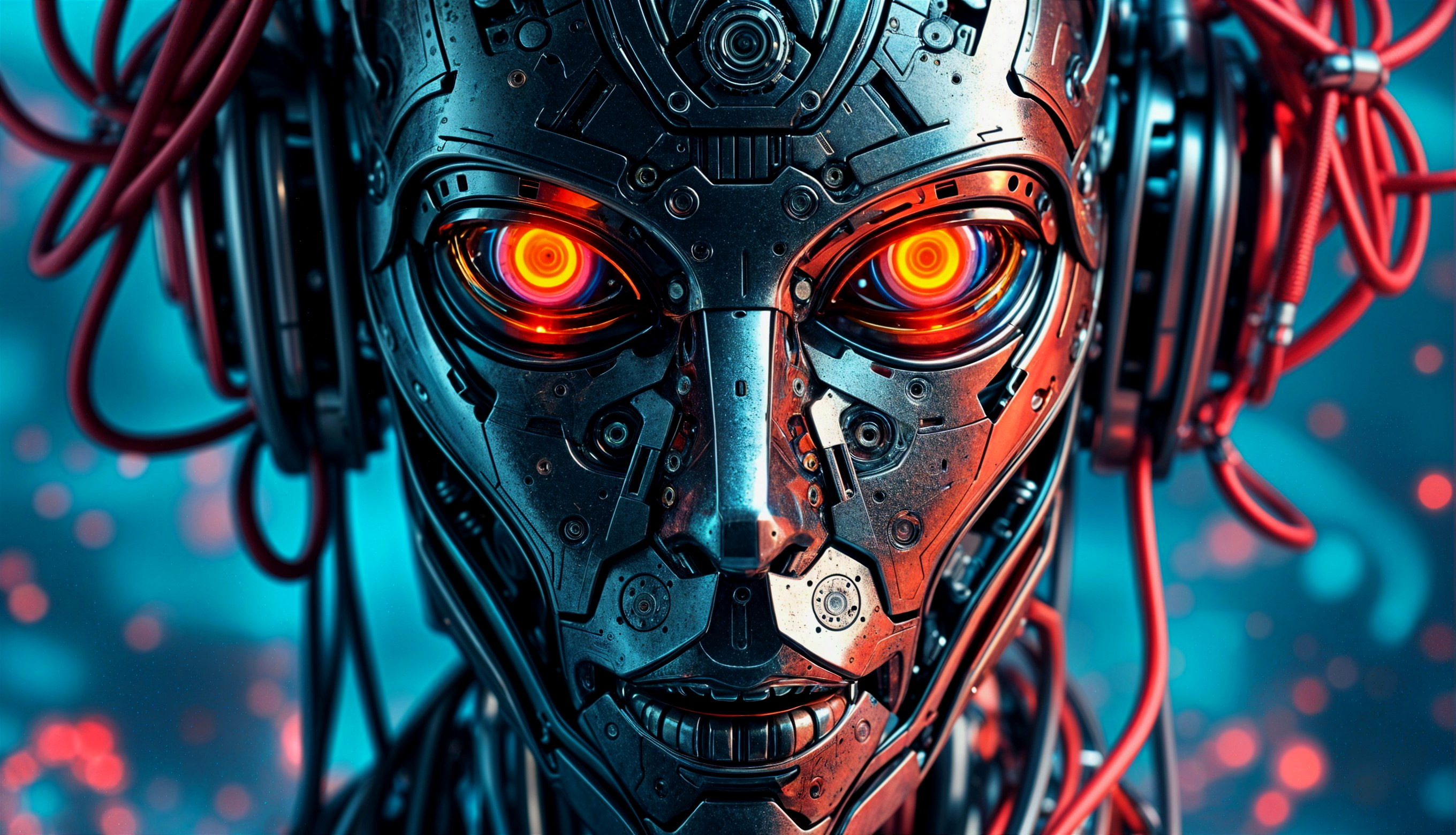 Futuristic Robotic Face with Metallic Features and Glow