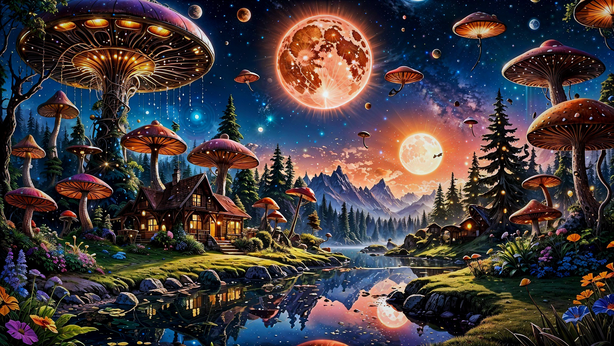 Whimsical Landscape with Bioluminescent Mushrooms