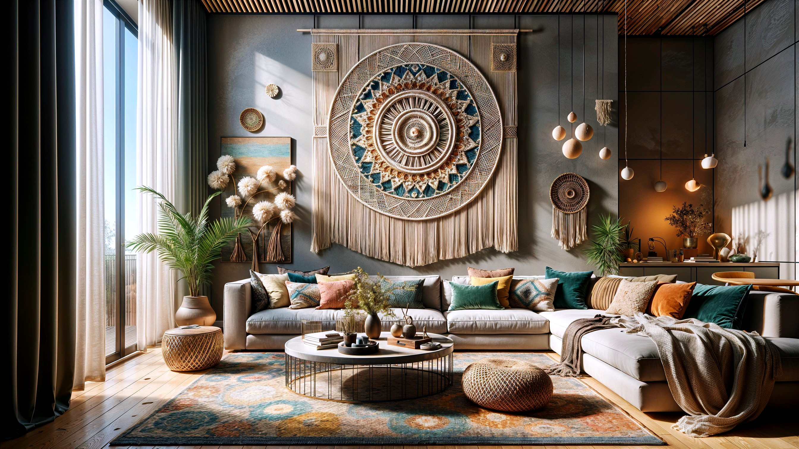 Modern Bohemian Living Room with Cozy Decor Elements