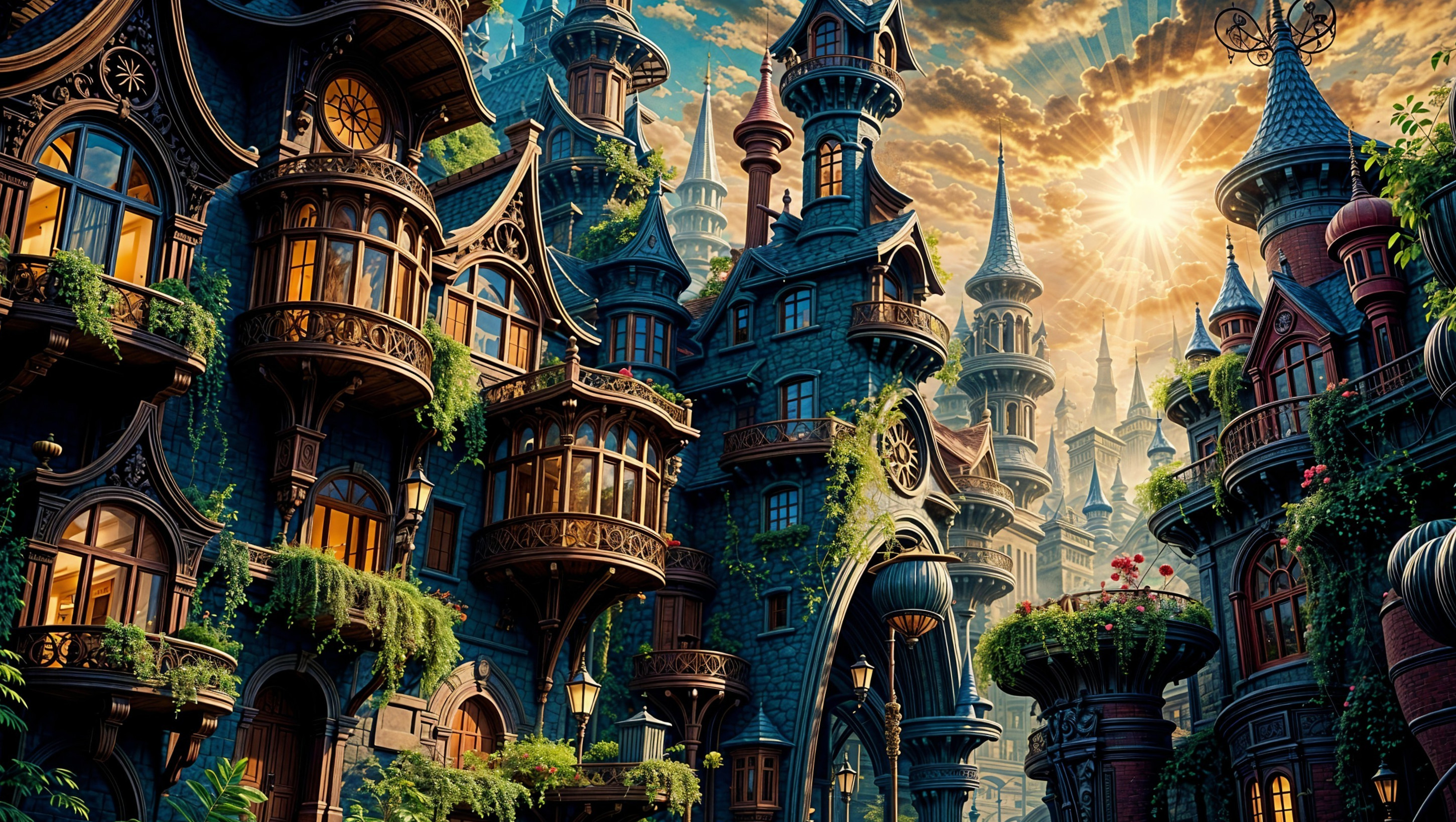 Whimsical Village with Gothic Fairy-Tale Architecture