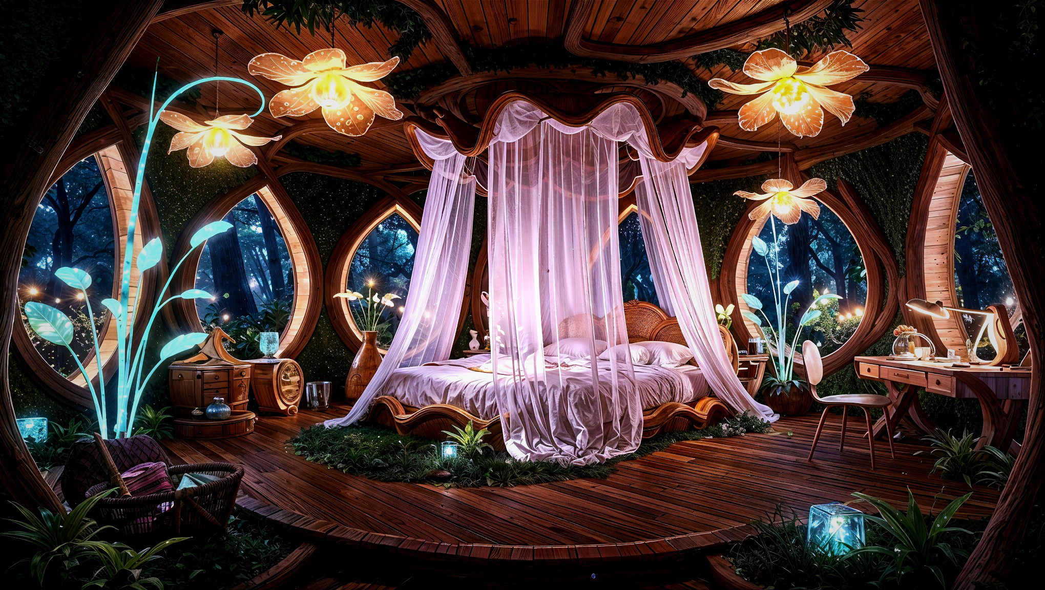 Enchanting Circular Bedroom Surrounded by Nature