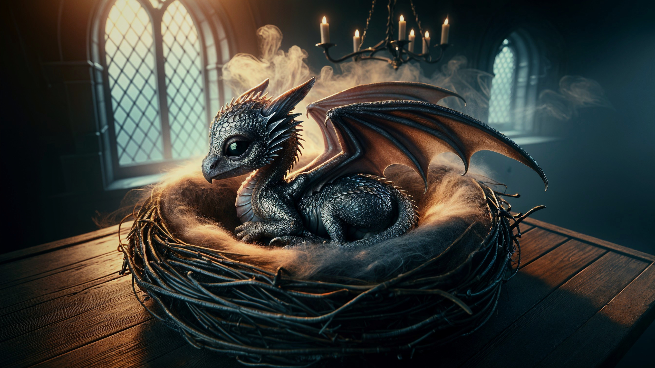 Intricately Designed Dragon in Cozy Nest Setting