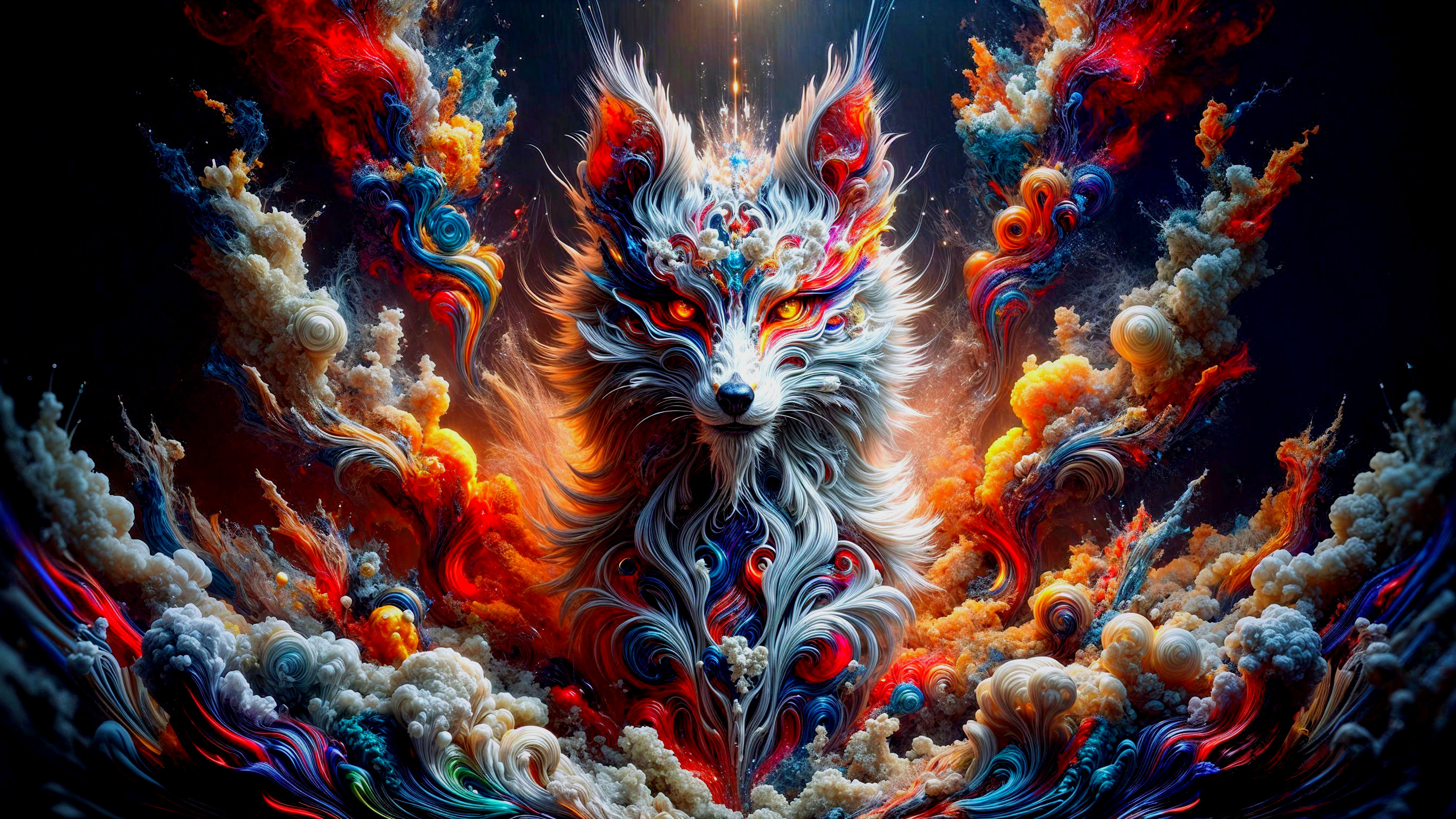Vibrant Artwork of a Mystical Fox with Colorful Fur