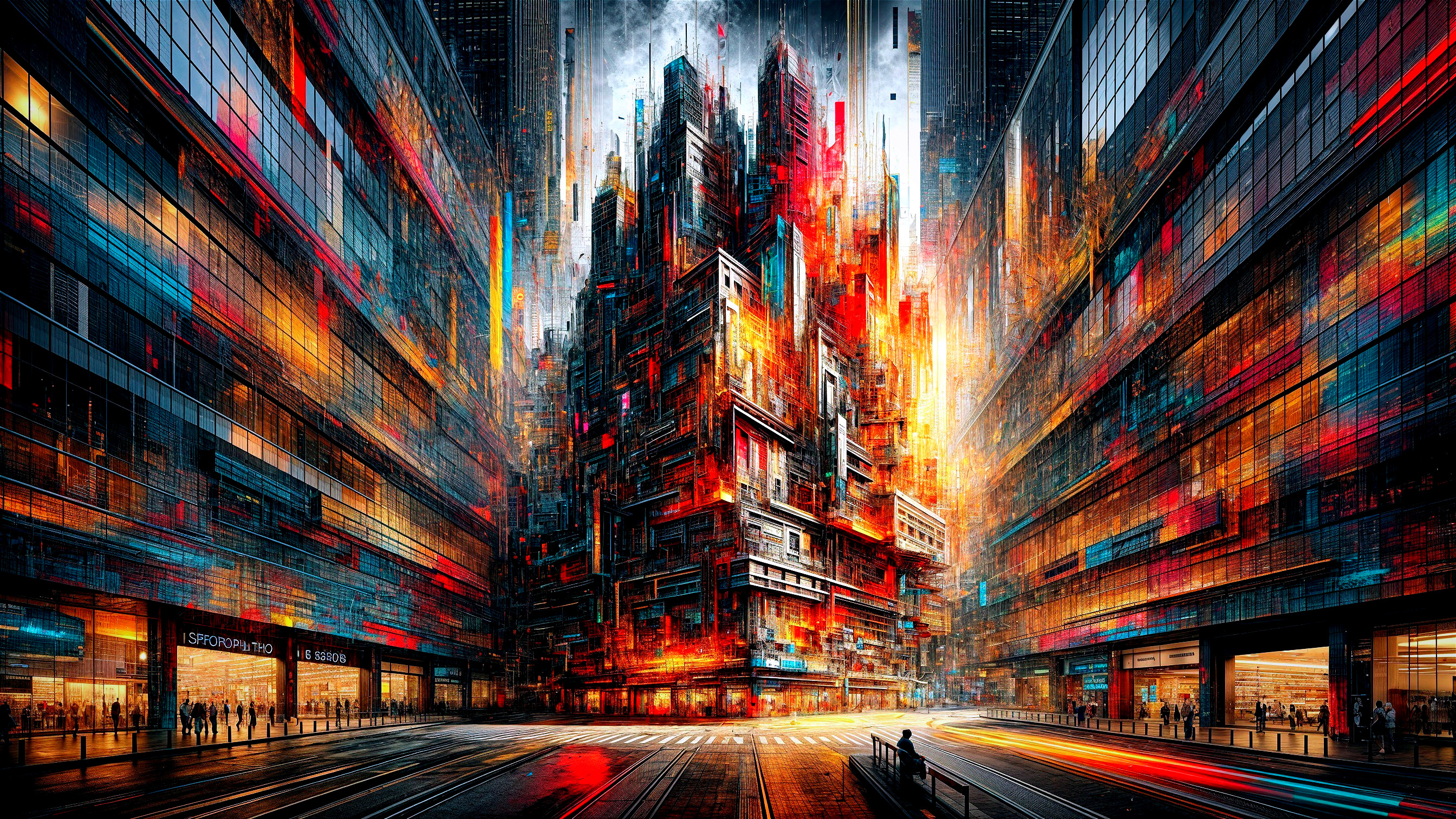 Futuristic Cityscape with Vibrant Skyscrapers and Streets
