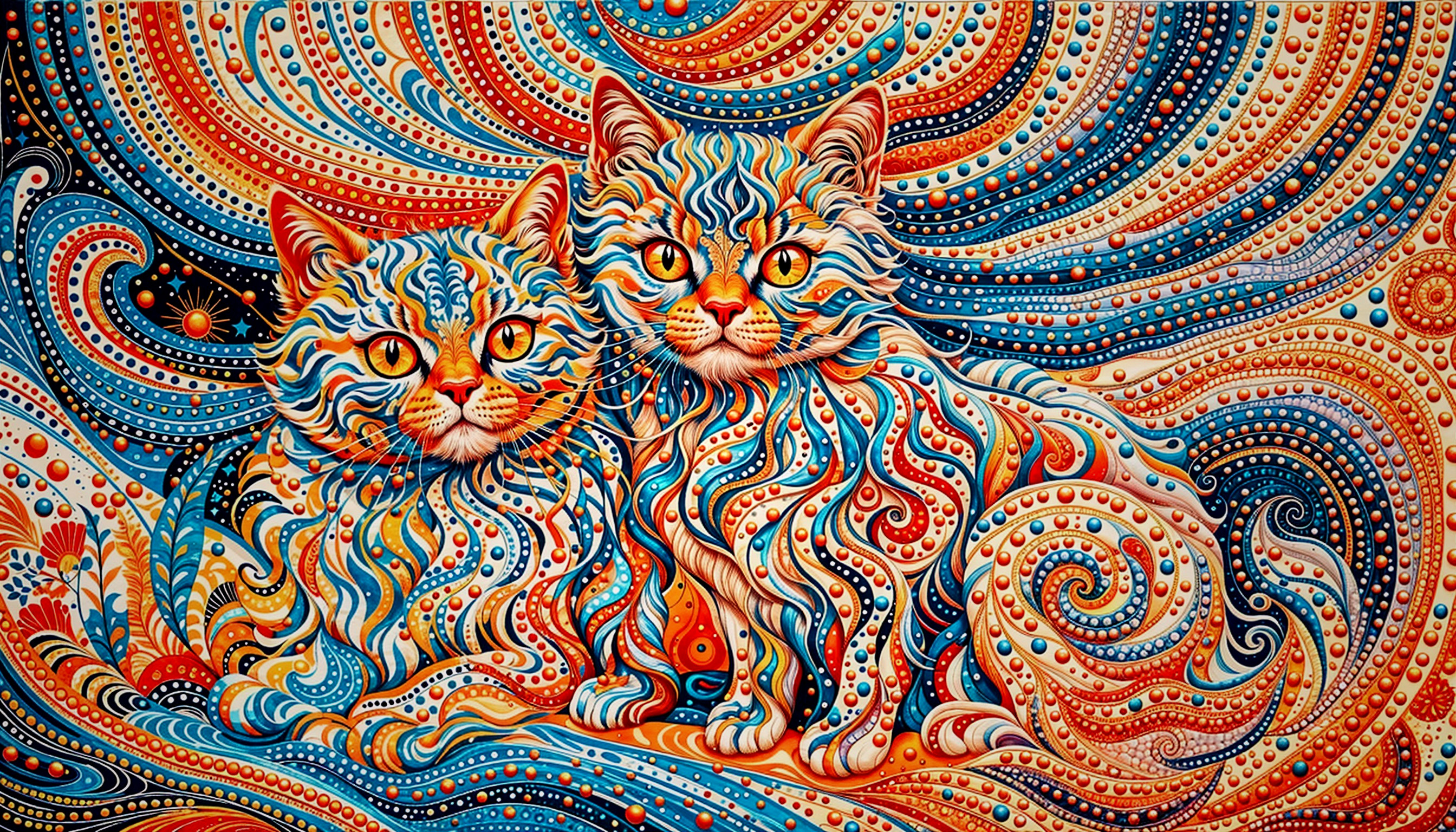 Vibrant Cats in Abstract Colorful Landscape Design