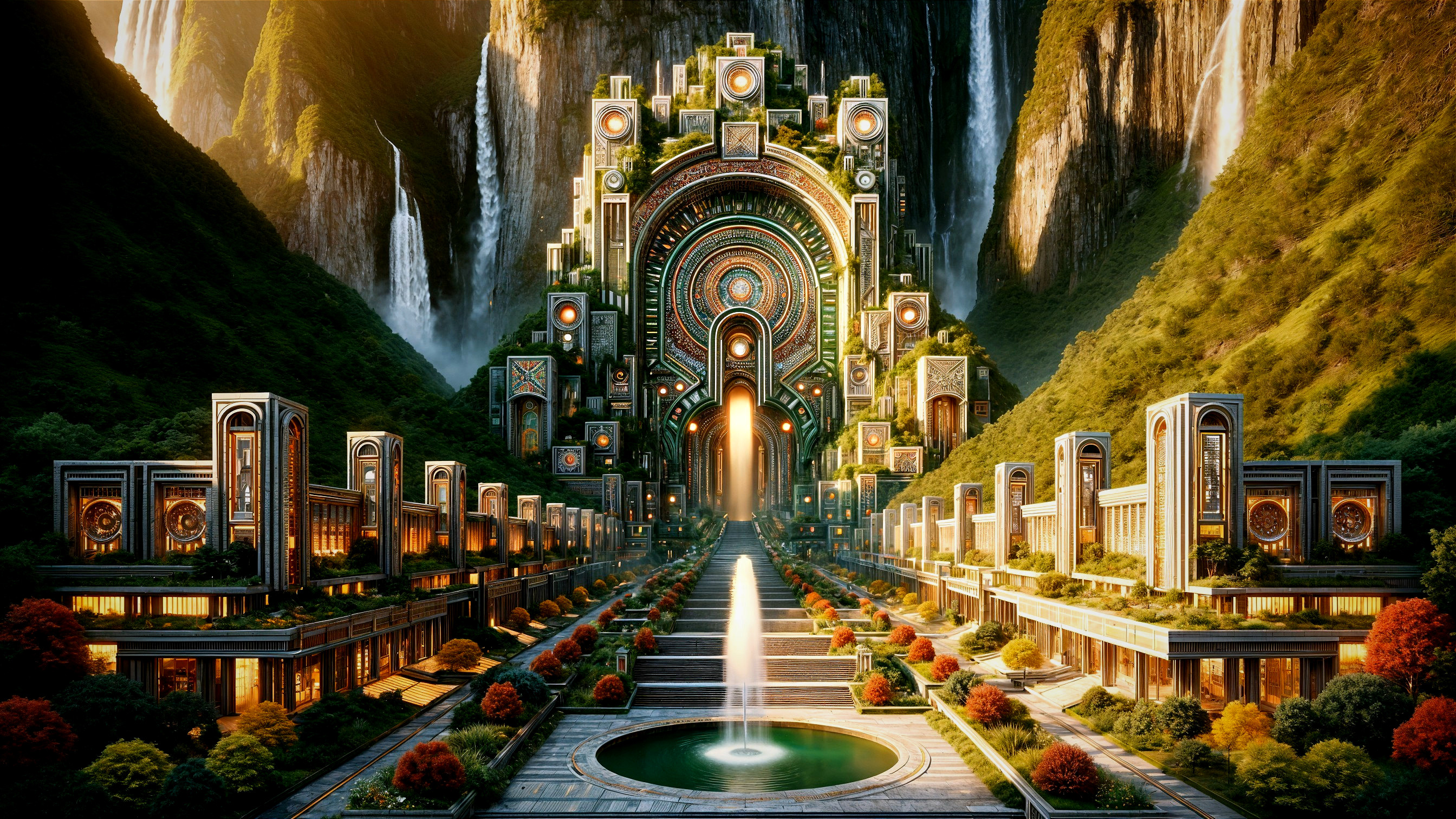 Majestic Architecture Surrounded by Lush Mountains