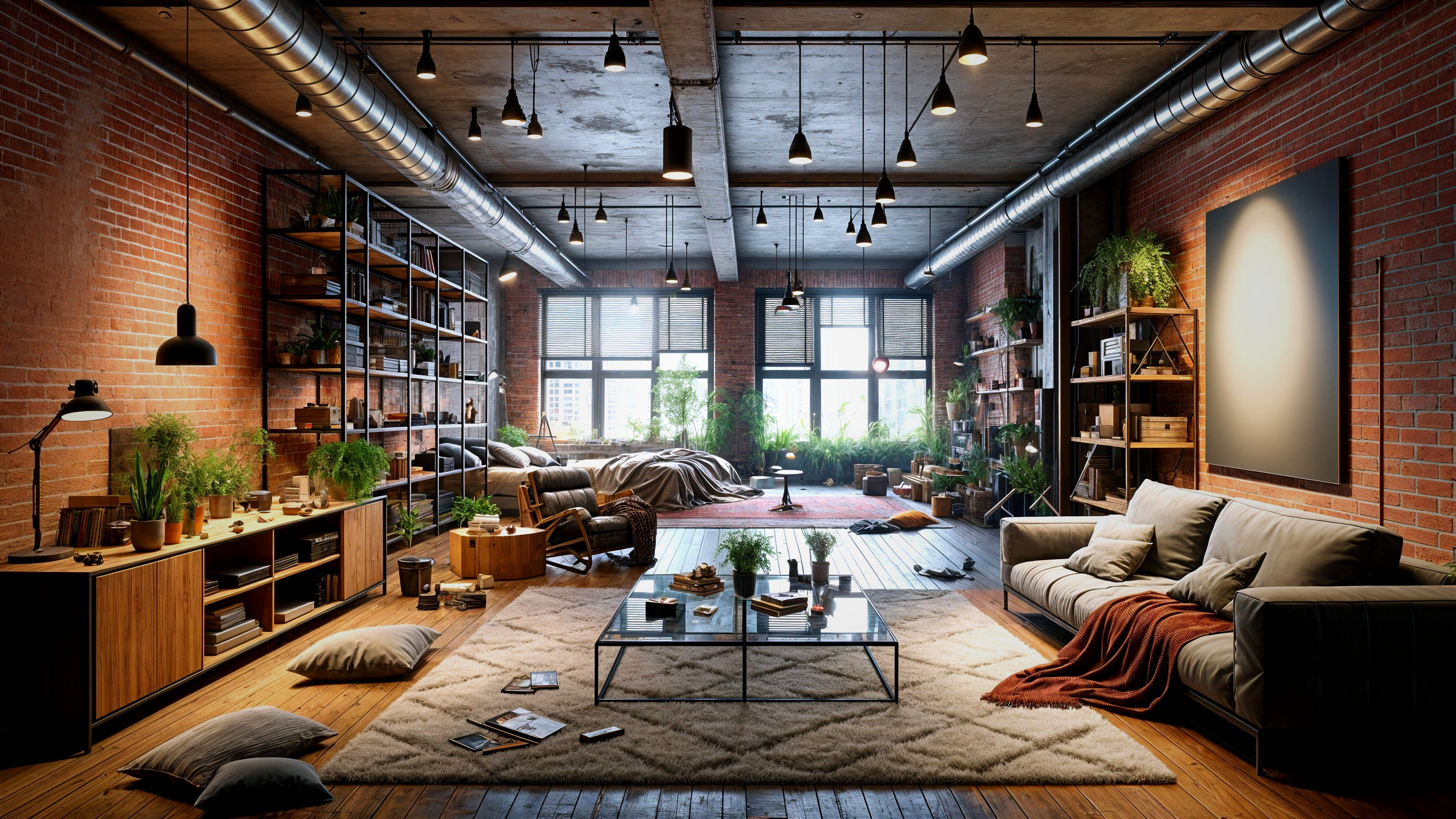 Cozy Industrial-Style Living Room with Natural Light