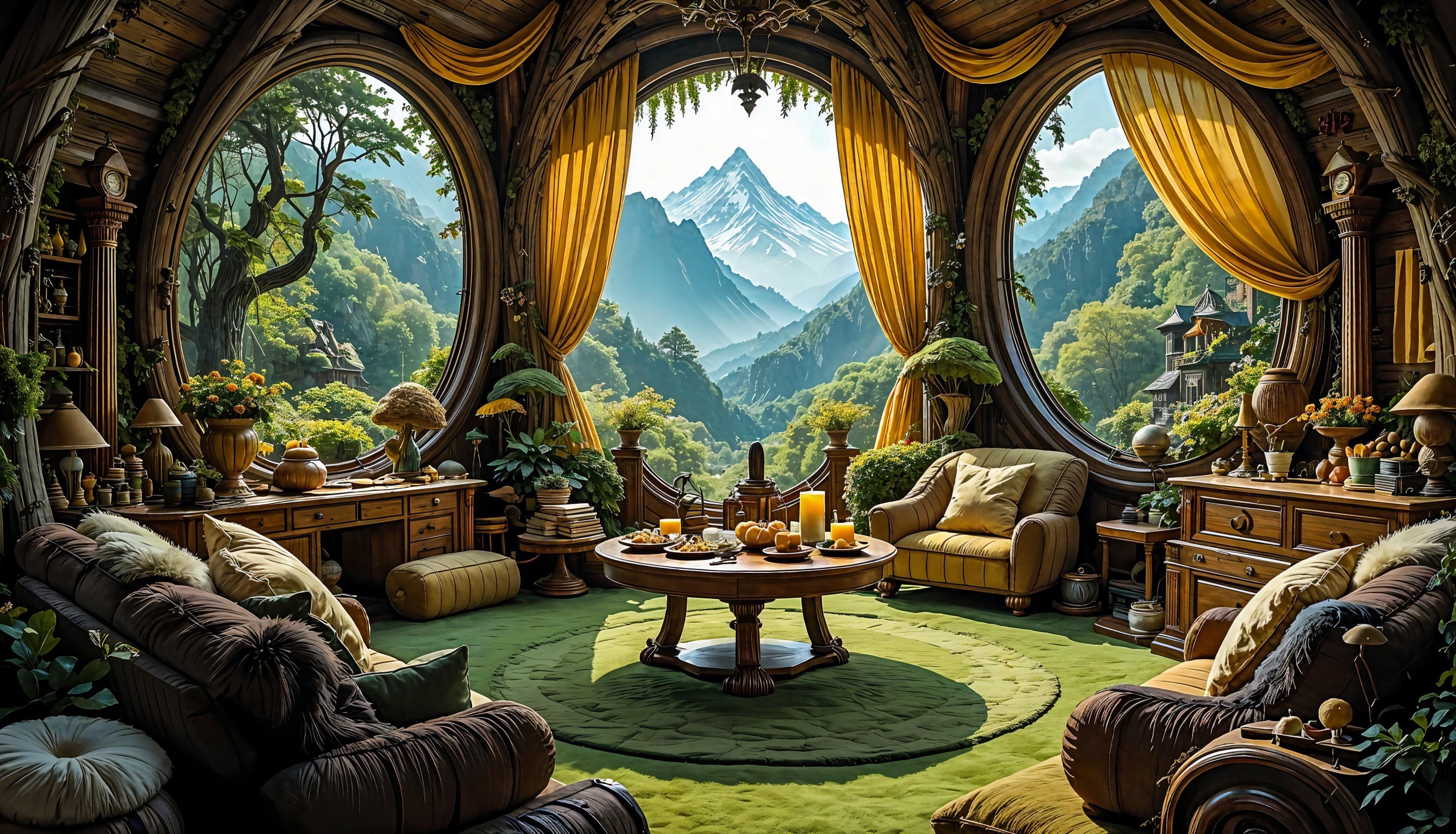 Cozy Fantastical Living Room with Mountain Views