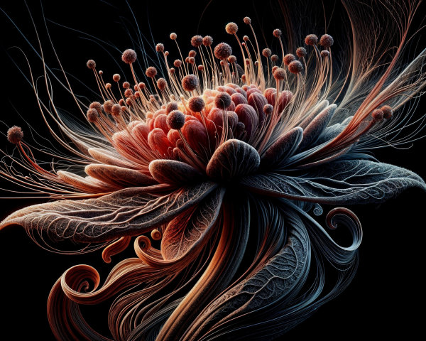 Detailed Digital Render of a Fantasy Flower on Black